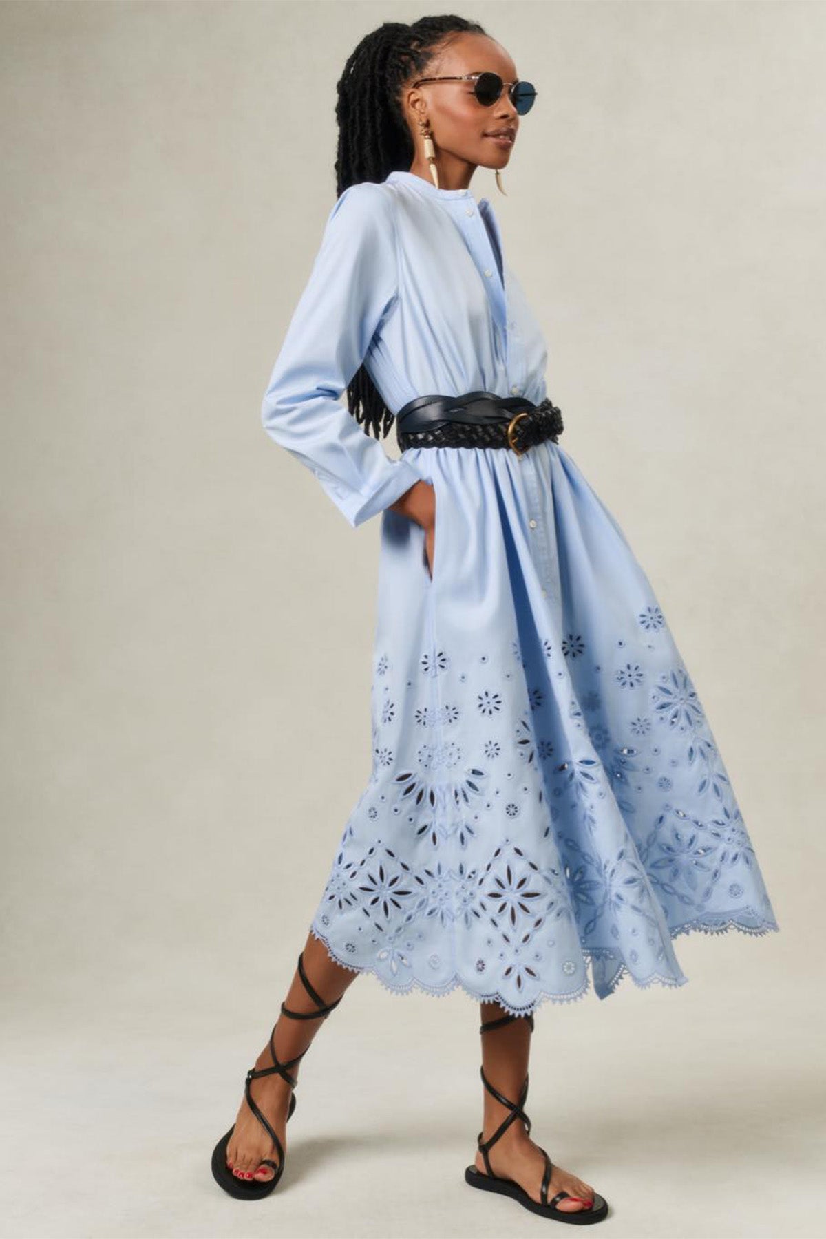 Polo Ralph Lauren Hakim Yaka Nakış Detaylı Lazer Kesim Midi Elbise-Libas Trendy Fashion Store