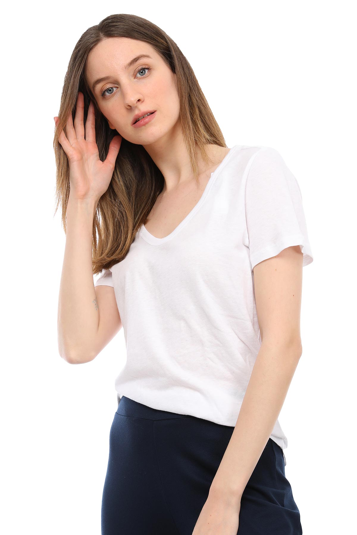 Tru V Yakalı T-shirt-Libas Trendy Fashion Store