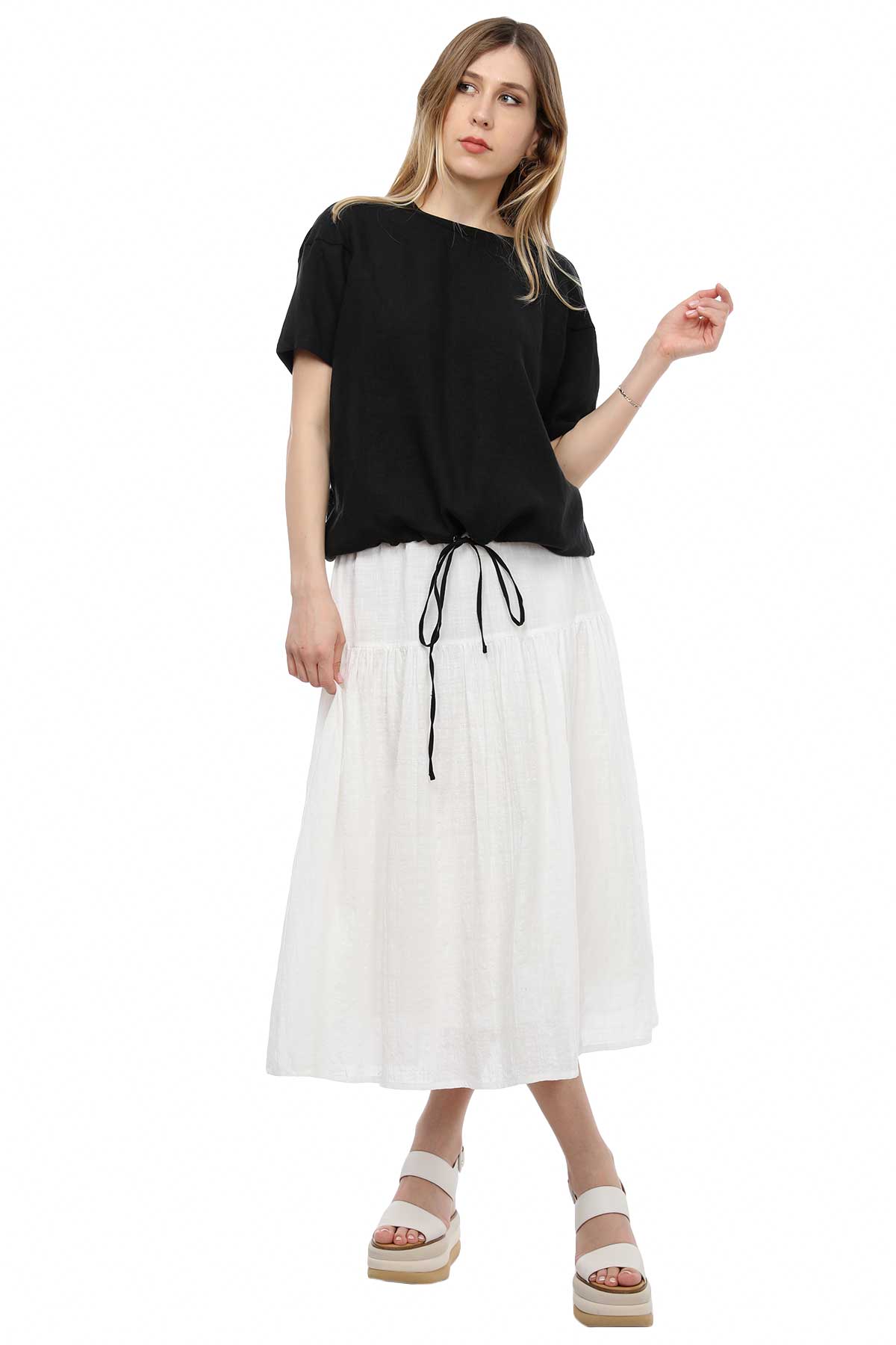 Alpha Studio Keten T-shirt-Libas Trendy Fashion Store