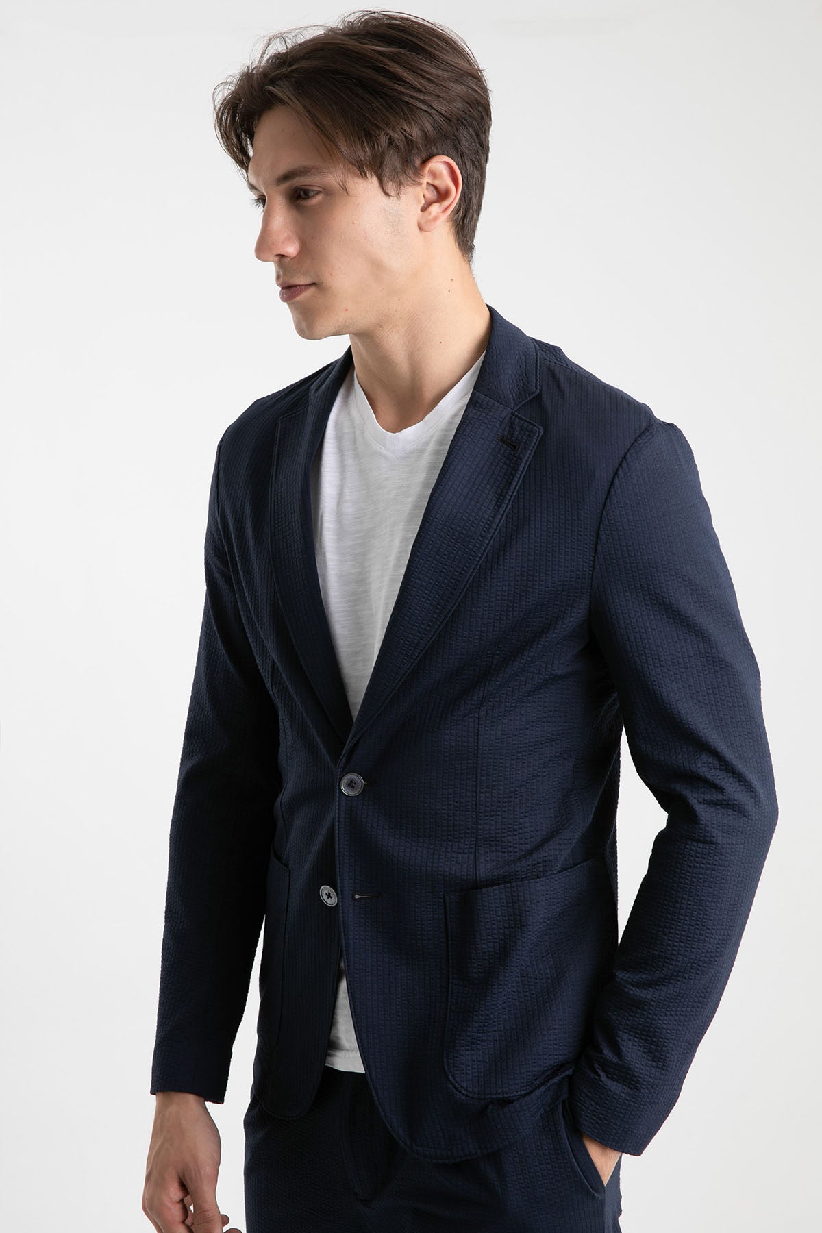 Emporio Armani Slim Fit Gofre Kumaş Astarsız Ceket-Libas Trendy Fashion Store