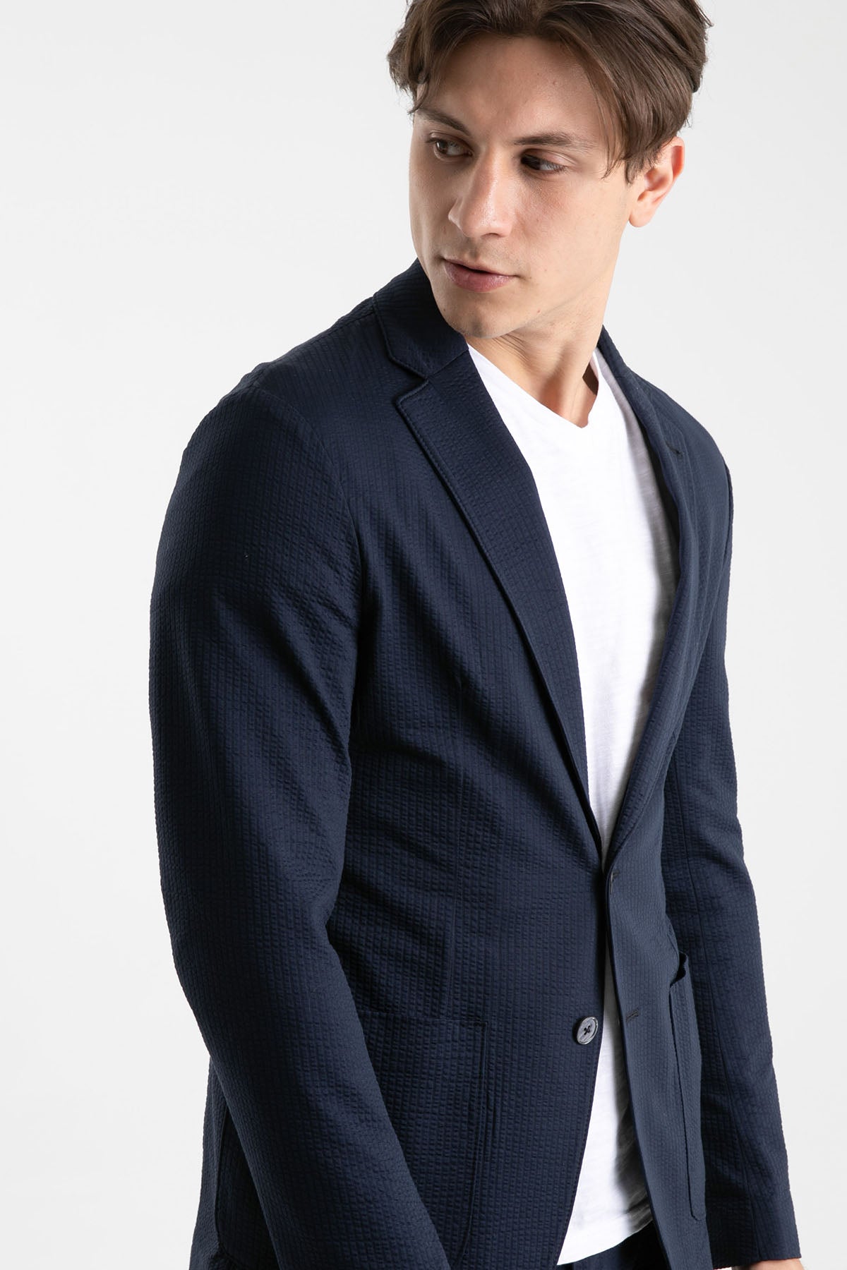 Emporio Armani Slim Fit Gofre Kumaş Astarsız Ceket-Libas Trendy Fashion Store