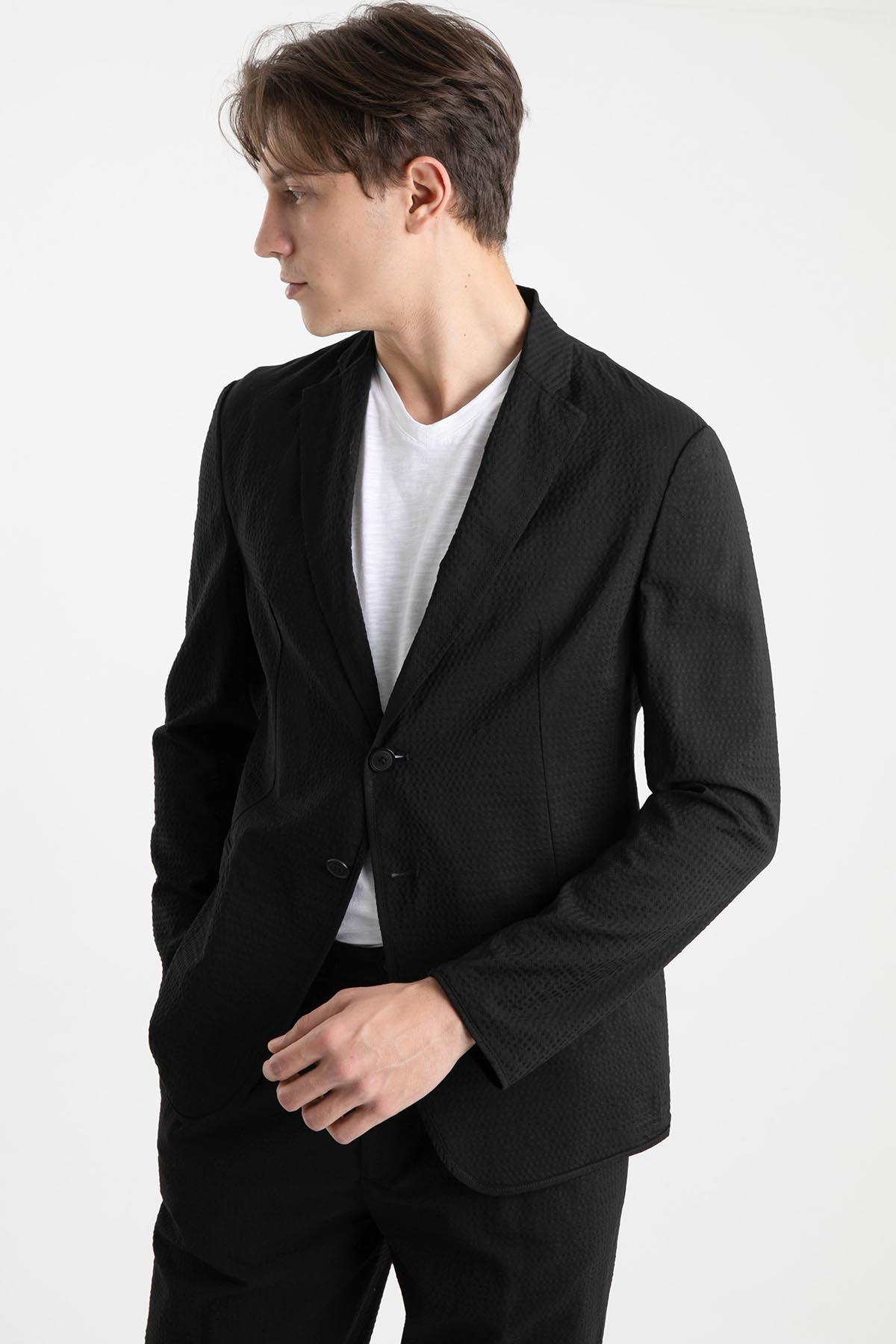 Emporio Armani Slim Fit Gofre Kumaş Astarsız Ceket-Libas Trendy Fashion Store