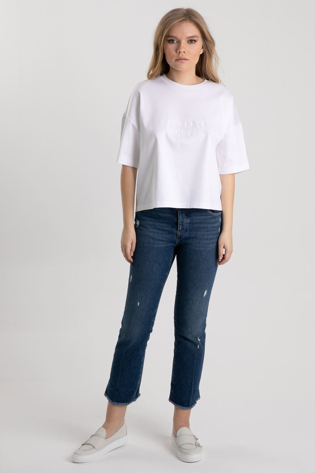 Emporio Armani Düşük Omuzlu Geniş Kesim Logo T-shirt-Libas Trendy Fashion Store