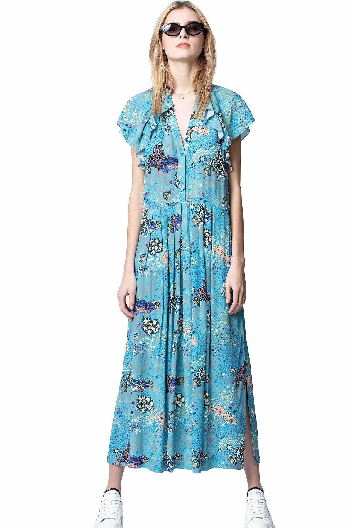 Zadig & Voltaire Desenli V Yaka Elbise-Libas Trendy Fashion Store