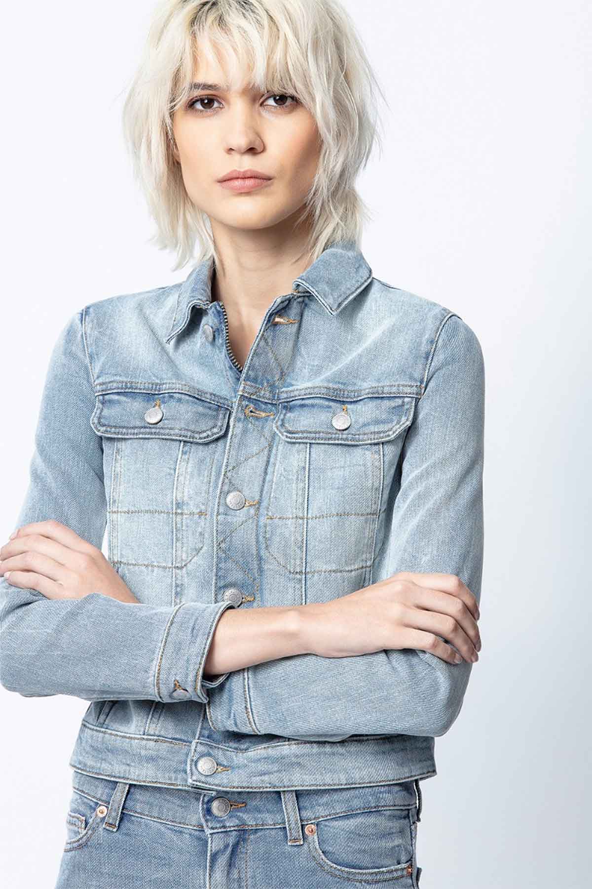 Zadig & Voltaire Slim Fit Skull Denim Ceket-Libas Trendy Fashion Store