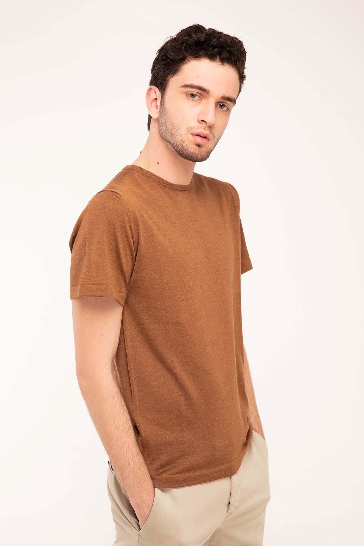 Manifattura İpek Yün Kısa Kollu Triko T-Shirt-Libas Trendy Fashion Store