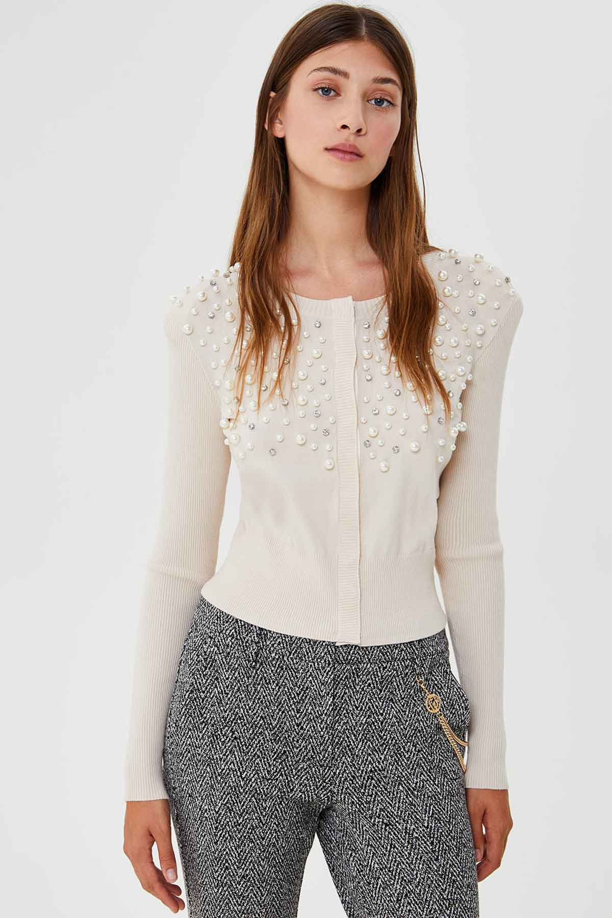 Liu Jo İnci Aksesuarlı Vatkalı Omuz Triko Ceket-Libas Trendy Fashion Store