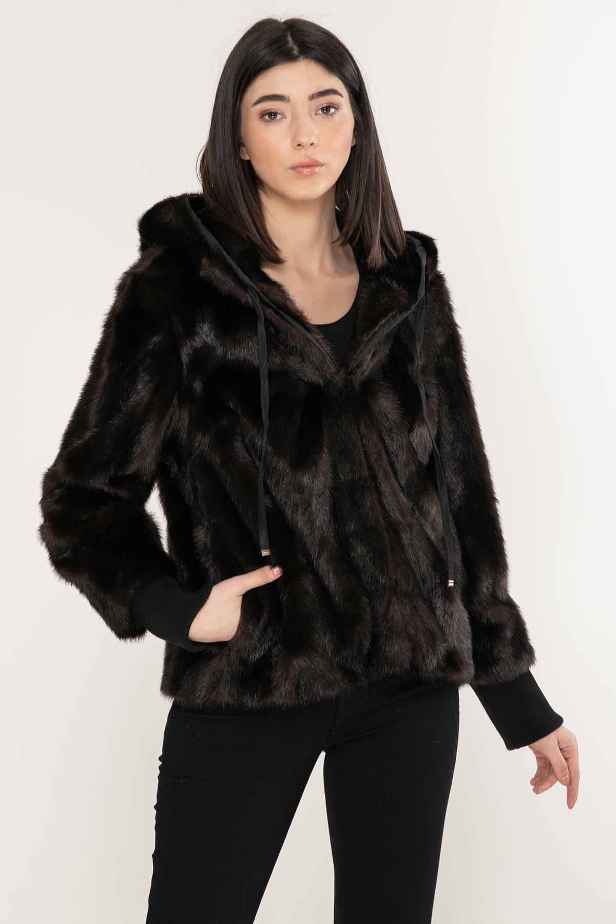 Liu Jo Yakası Büzgülü Kapüşonlu Kürk Ceket-Libas Trendy Fashion Store