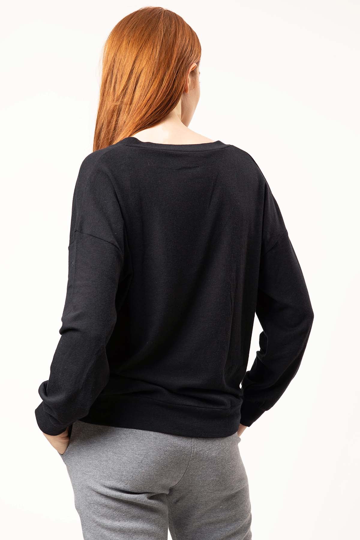 Tru V Yakalı Düşük Omuz Sweatshirt-Libas Trendy Fashion Store