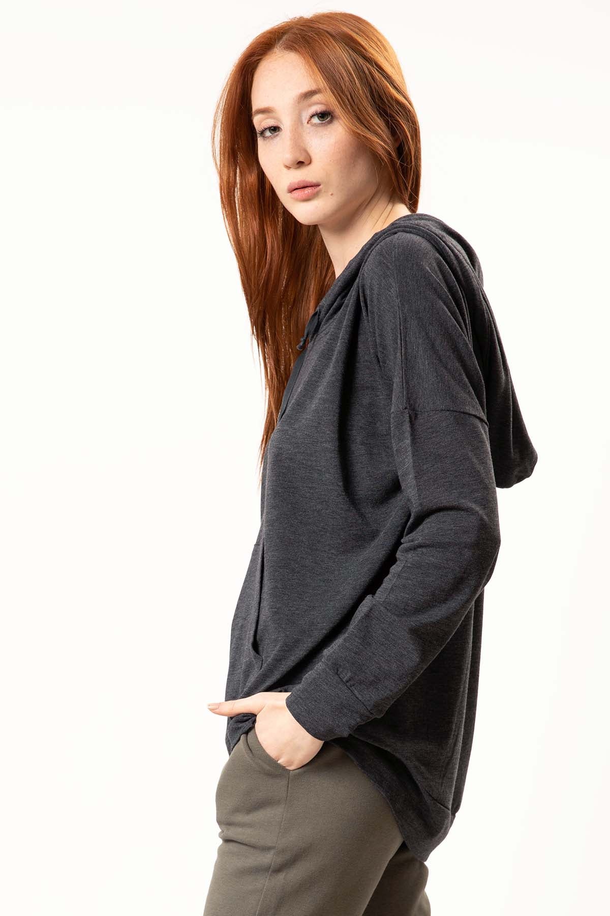 Tru Kapüşonlu İnce Kumaş Sweatshirt-Libas Trendy Fashion Store