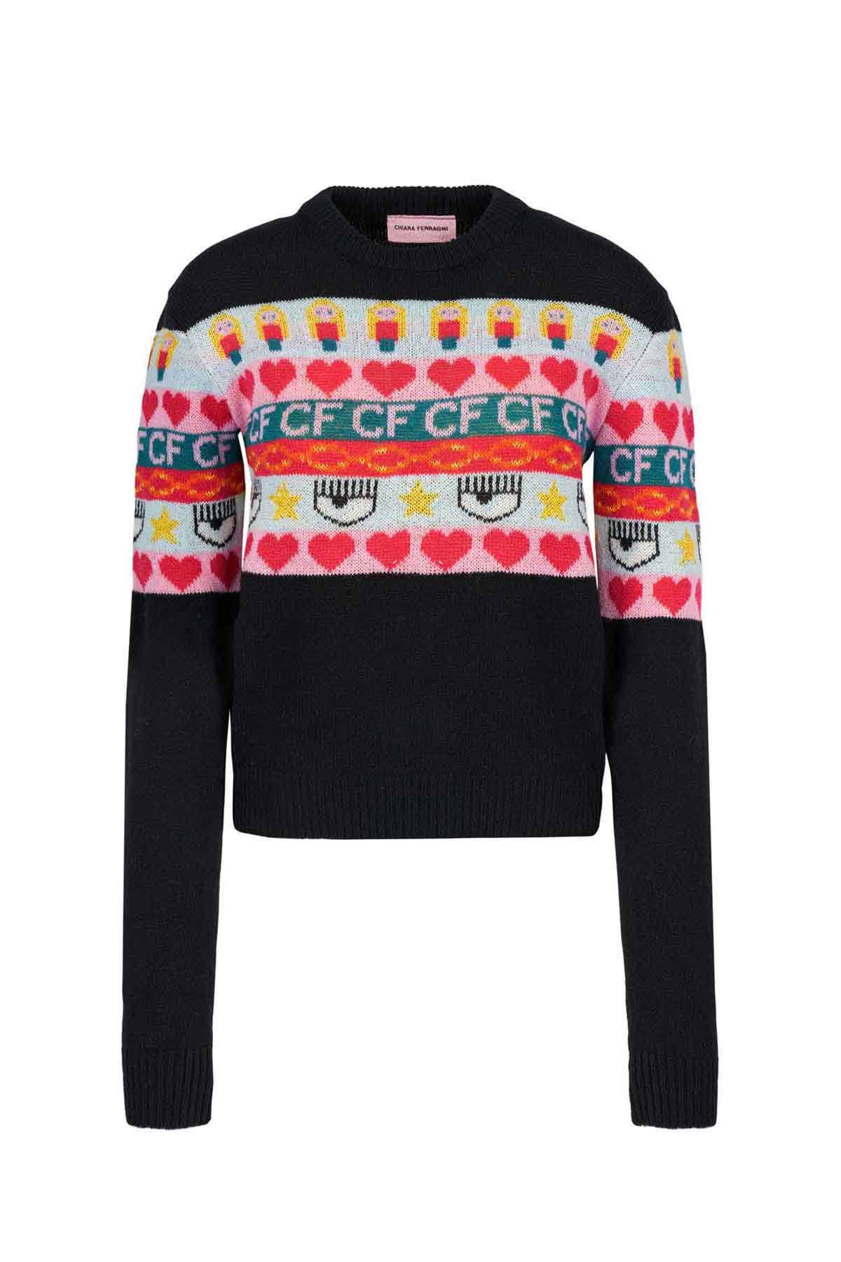 Chiara Ferragni Emoji Kaşmirli Yuvarlak Yaka Triko-Libas Trendy Fashion Store