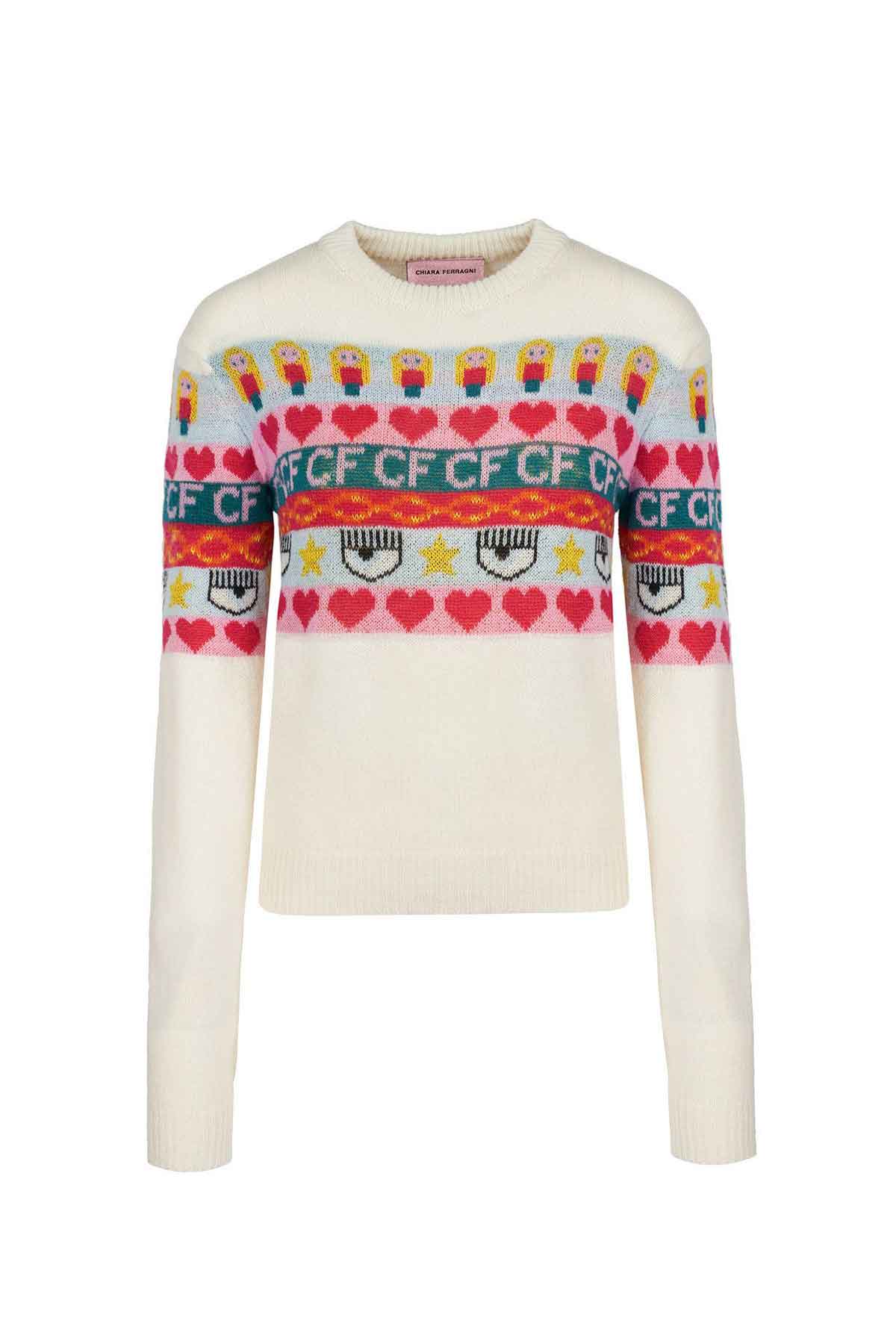 Chiara Ferragni Emoji Kaşmirli Yuvarlak Yaka Triko-Libas Trendy Fashion Store