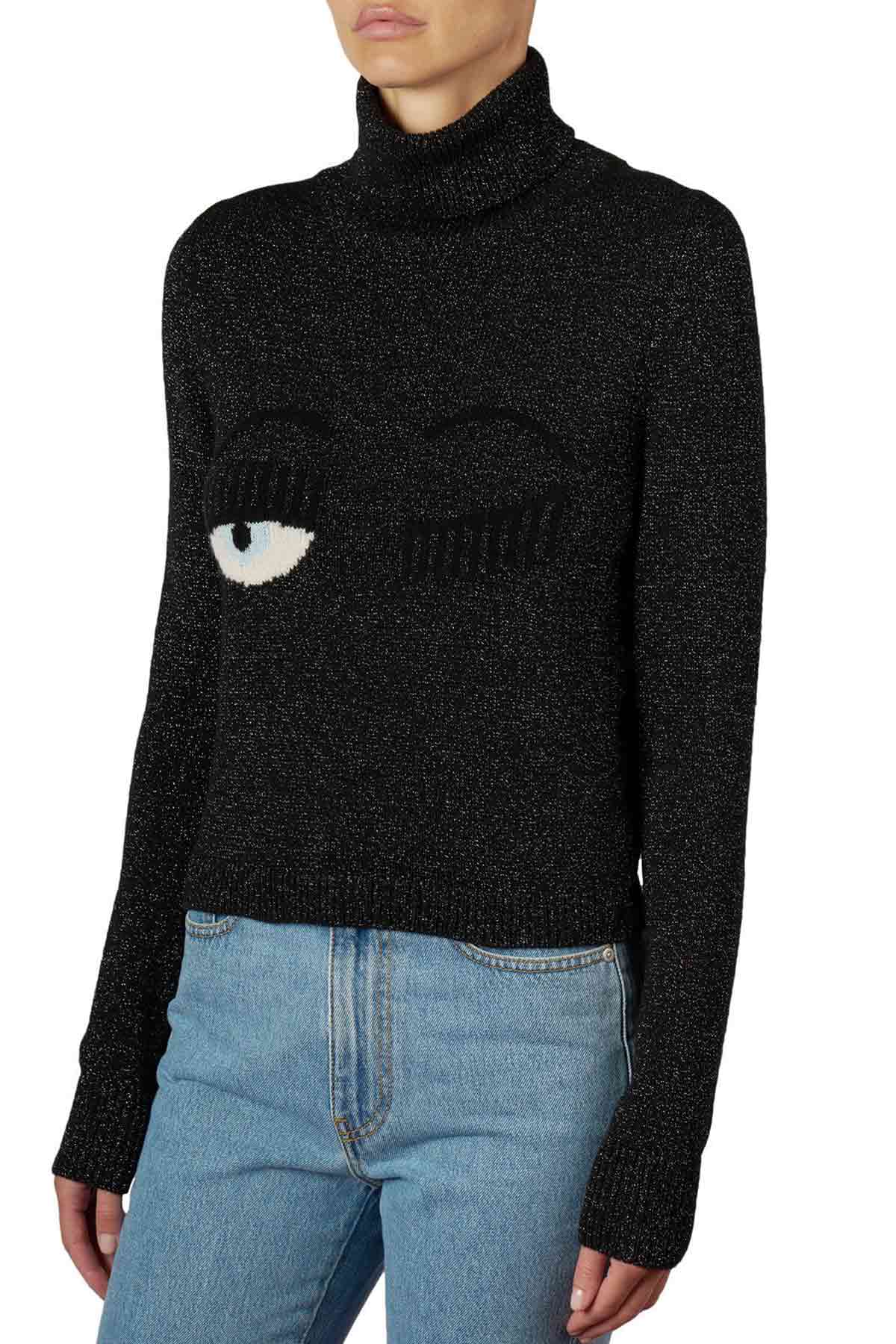 Chiara Ferragni Balıkçı Yaka Winking Eye Lurex Kaşmirli Triko-Libas Trendy Fashion Store