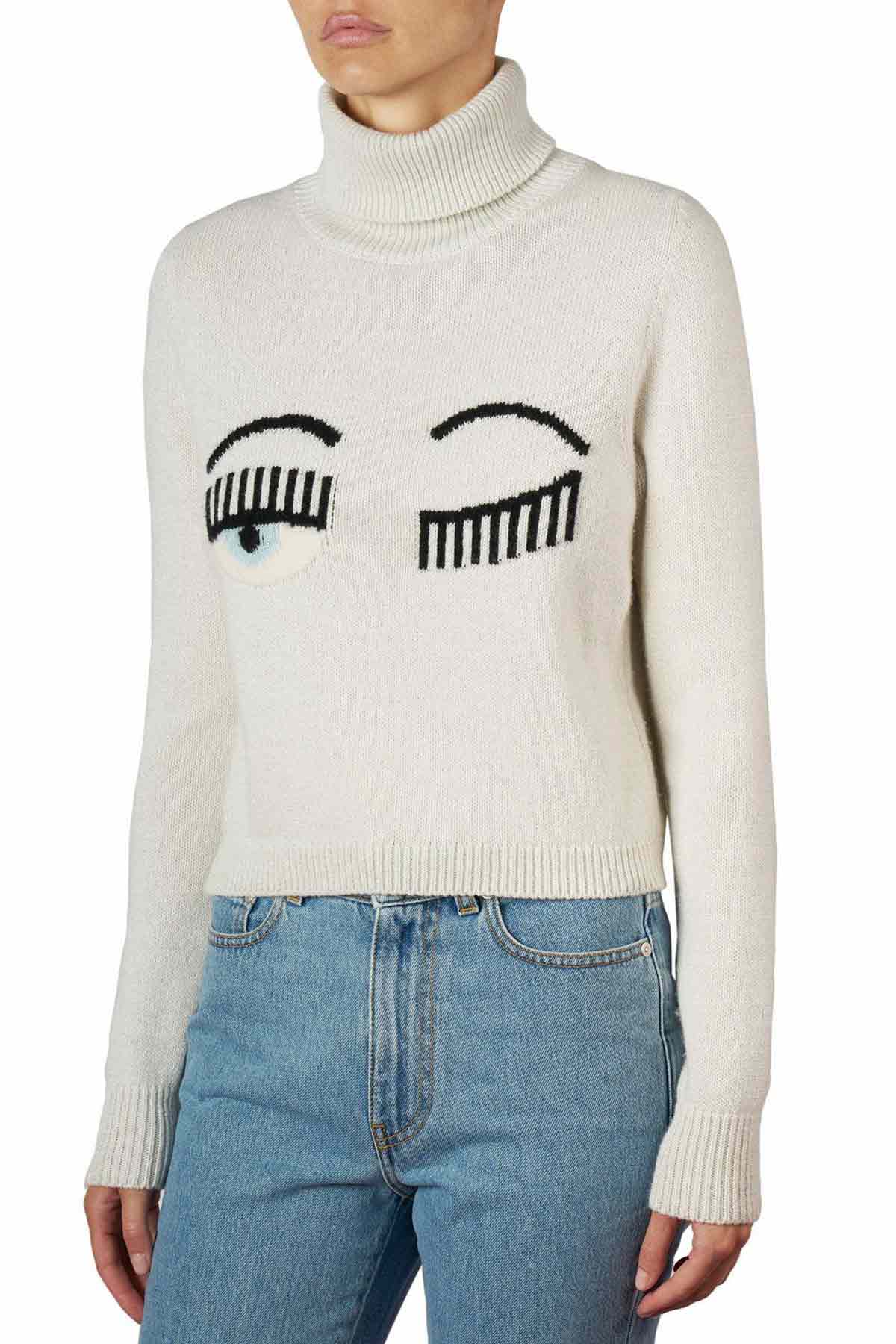 Chiara Ferragni Balıkçı Yaka Winking Eye Kaşmirli Triko-Libas Trendy Fashion Store