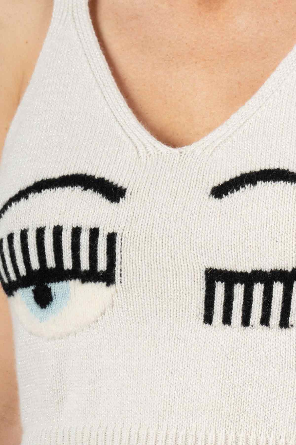 Chiara Ferragni Crop Top Winking Eye Askılı Kaşmirli Triko-Libas Trendy Fashion Store