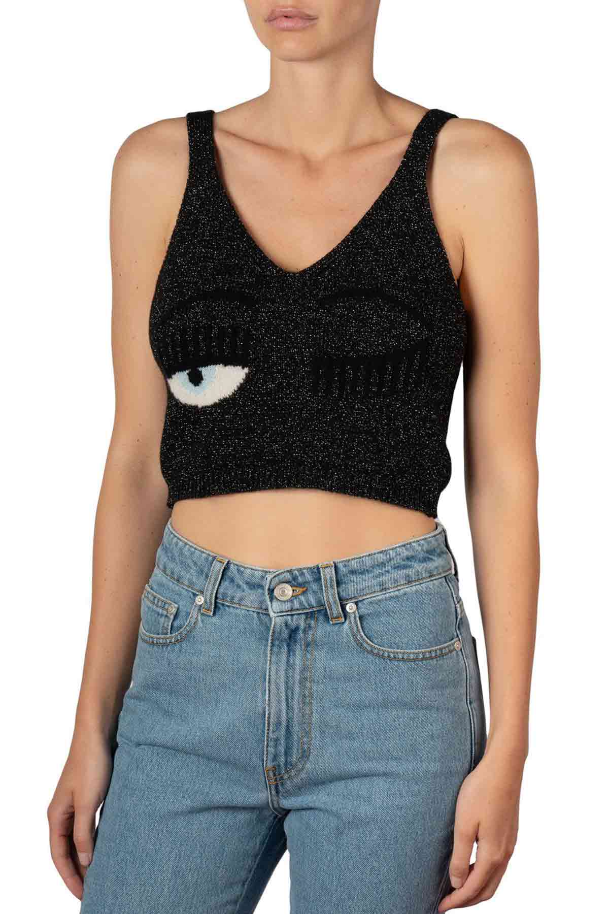 Chiara Ferragni Crop Top Winking Eye Askılı Kaşmirli Triko-Libas Trendy Fashion Store