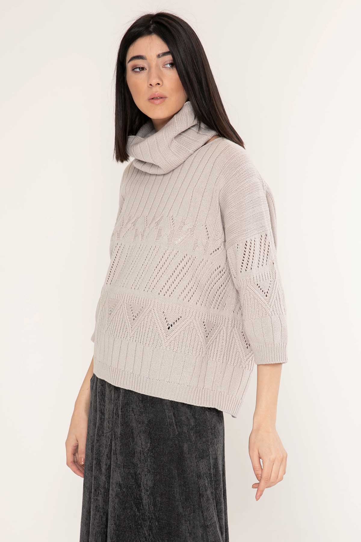 Tonet Çıkarılabilir Yaka Aksesuarlı İpek ve Kaşmirli Triko-Libas Trendy Fashion Store