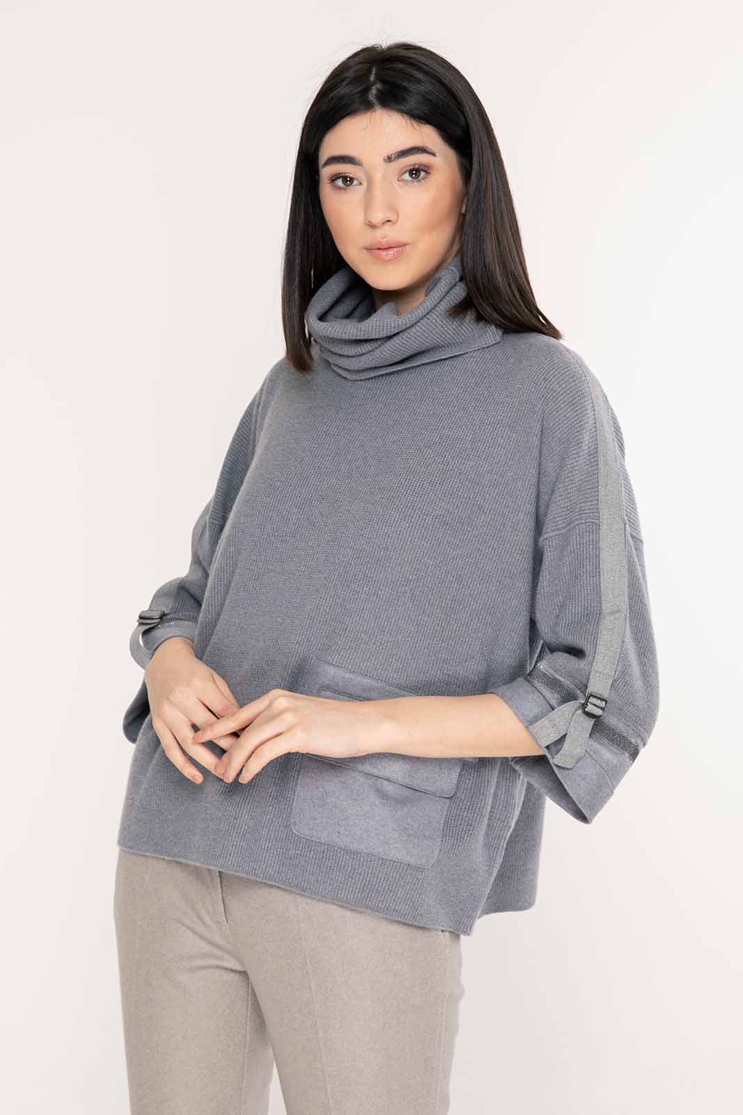 Tonet Çıkarılabilir Yaka Aksesuarlı İpek ve Kaşmirli Triko