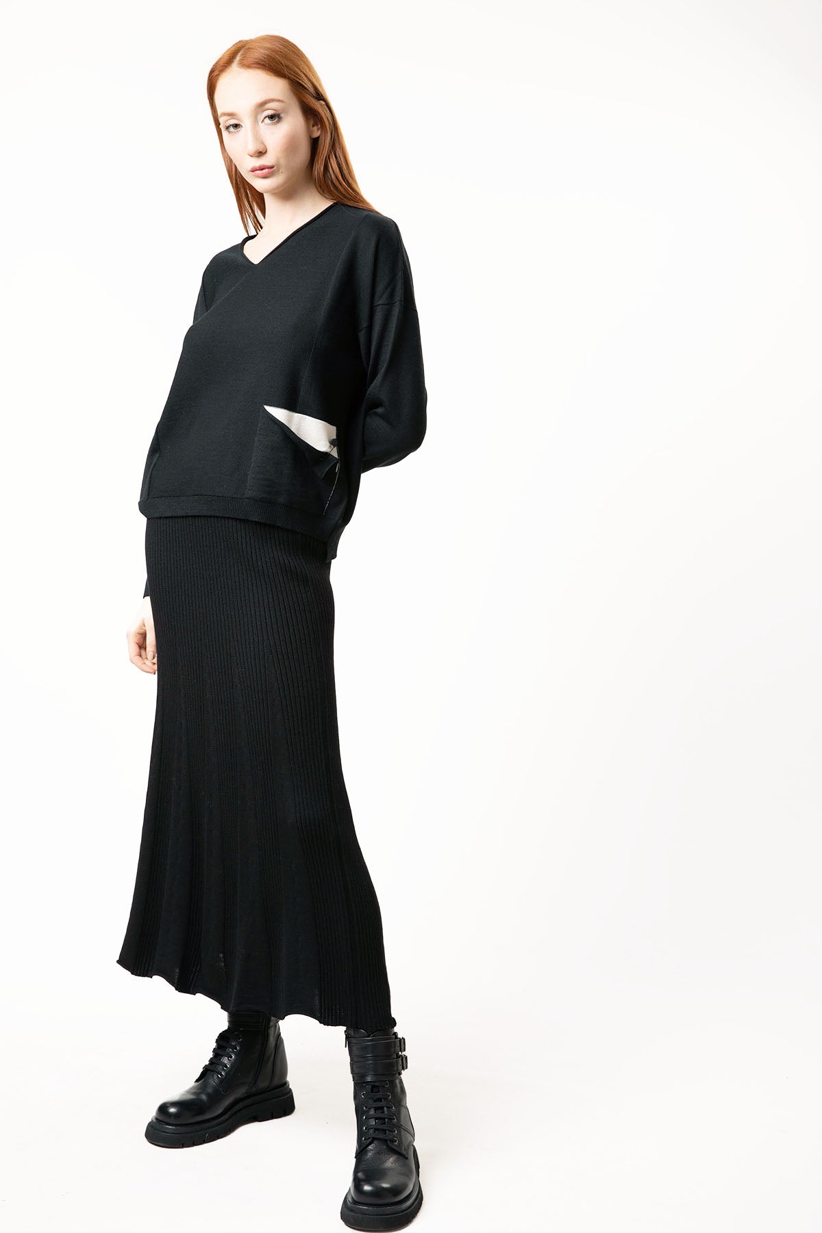 Crea Concept V Yaka Cep Detaylı Triko-Libas Trendy Fashion Store