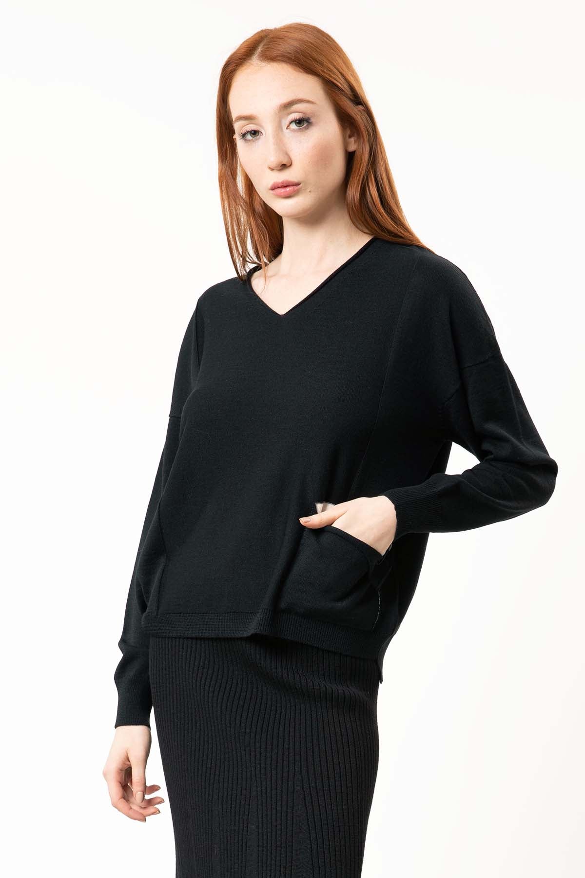 Crea Concept V Yaka Cep Detaylı Triko-Libas Trendy Fashion Store