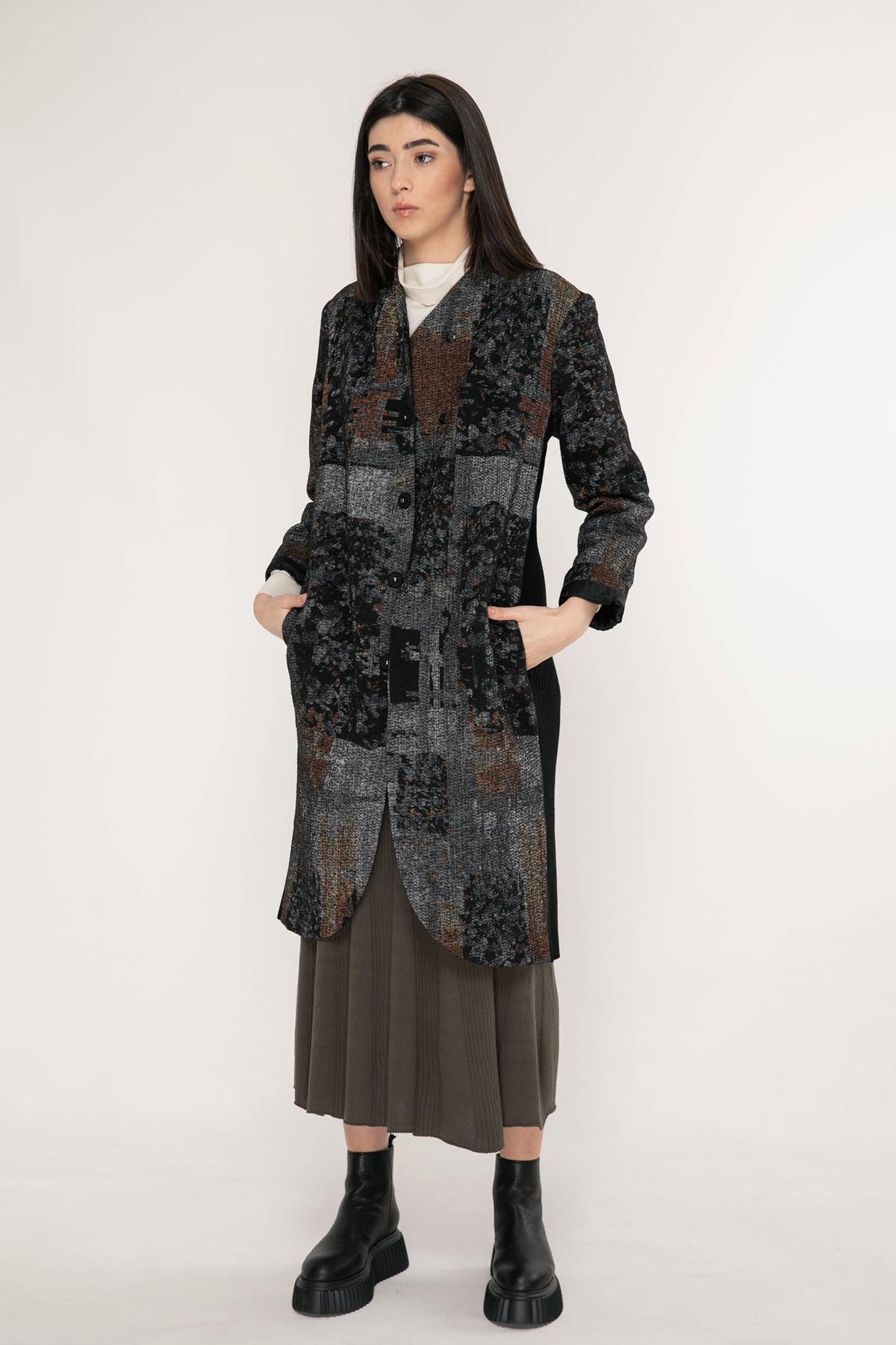 Crea Concept Patchwork Uzun Ceket-Libas Trendy Fashion Store