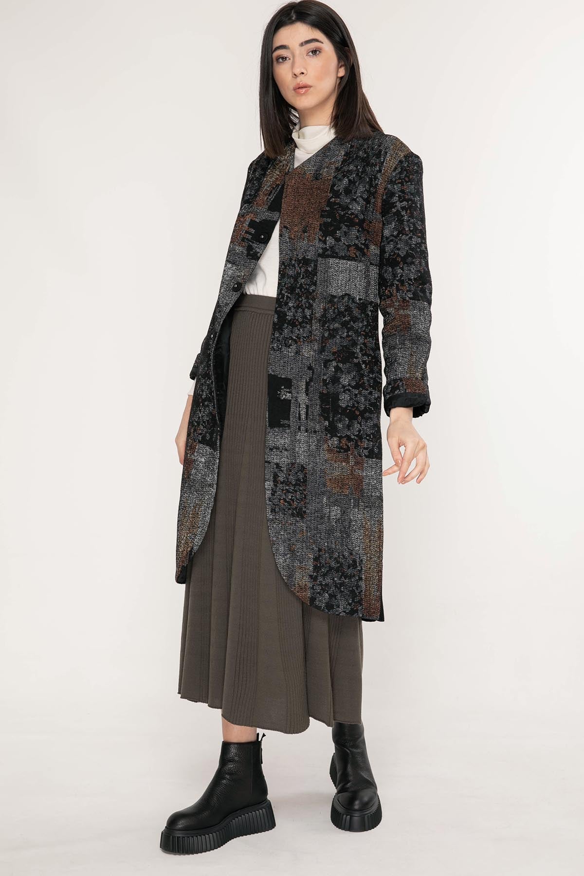 Crea Concept Patchwork Uzun Ceket-Libas Trendy Fashion Store