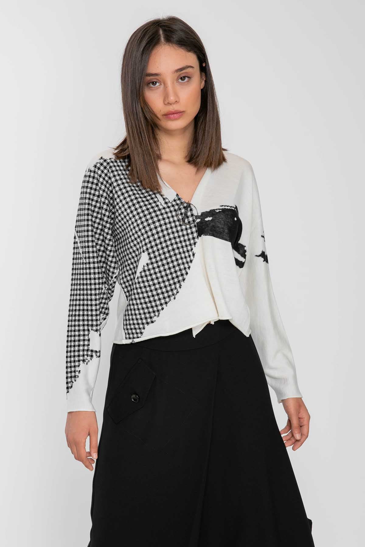 Crea Concept Patchwork Triko Ceket-Libas Trendy Fashion Store