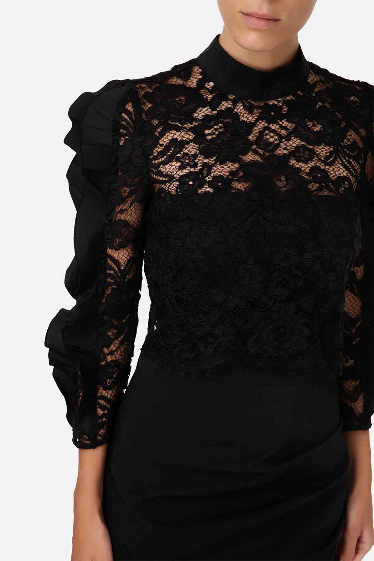 Elisabetta Franchi Fırfırlı Kollu Dantel Elbise-Libas Trendy Fashion Store