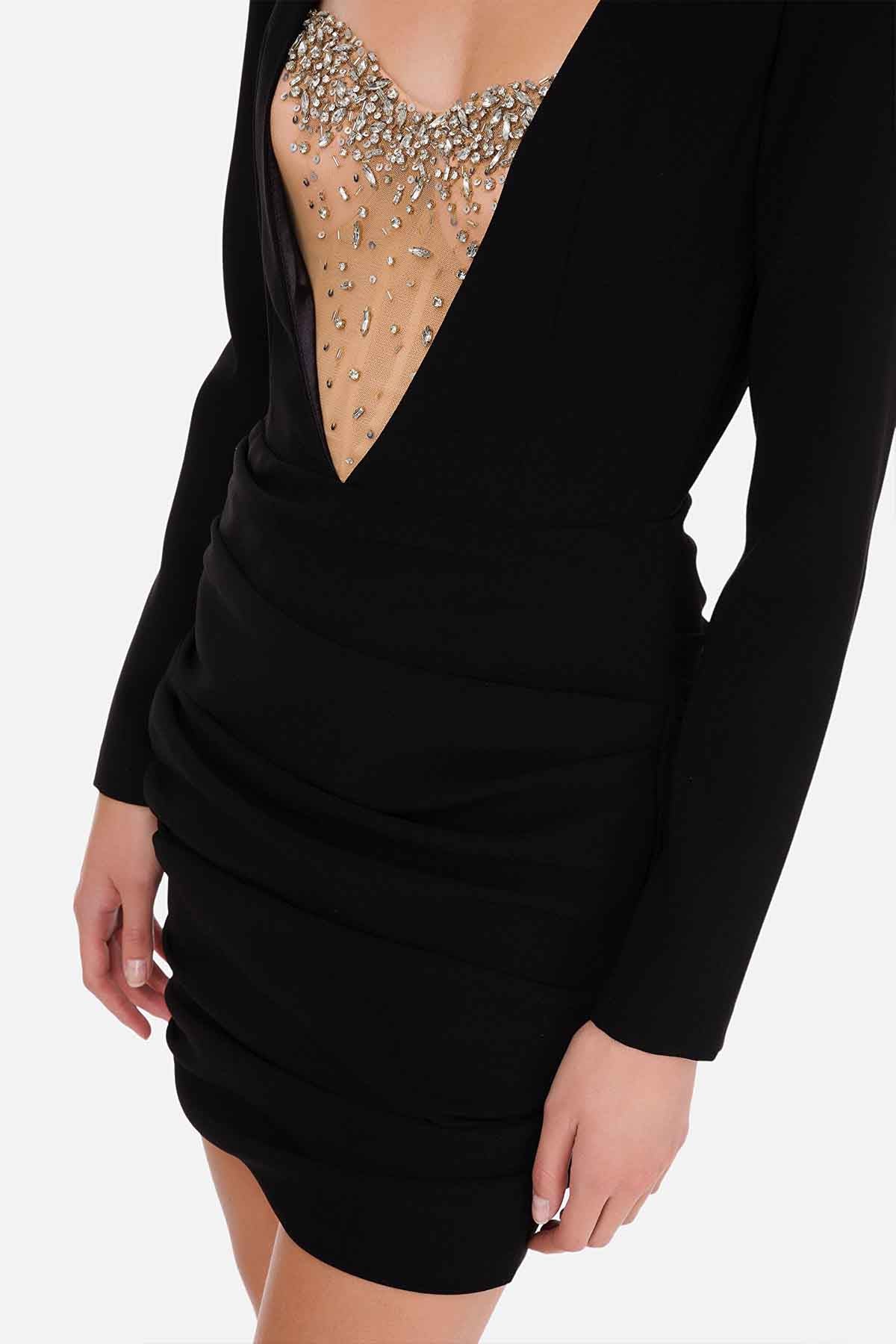 Elisabetta Franchi Taş Aksesuarlı Tül Büstiyerli Elbise-Libas Trendy Fashion Store