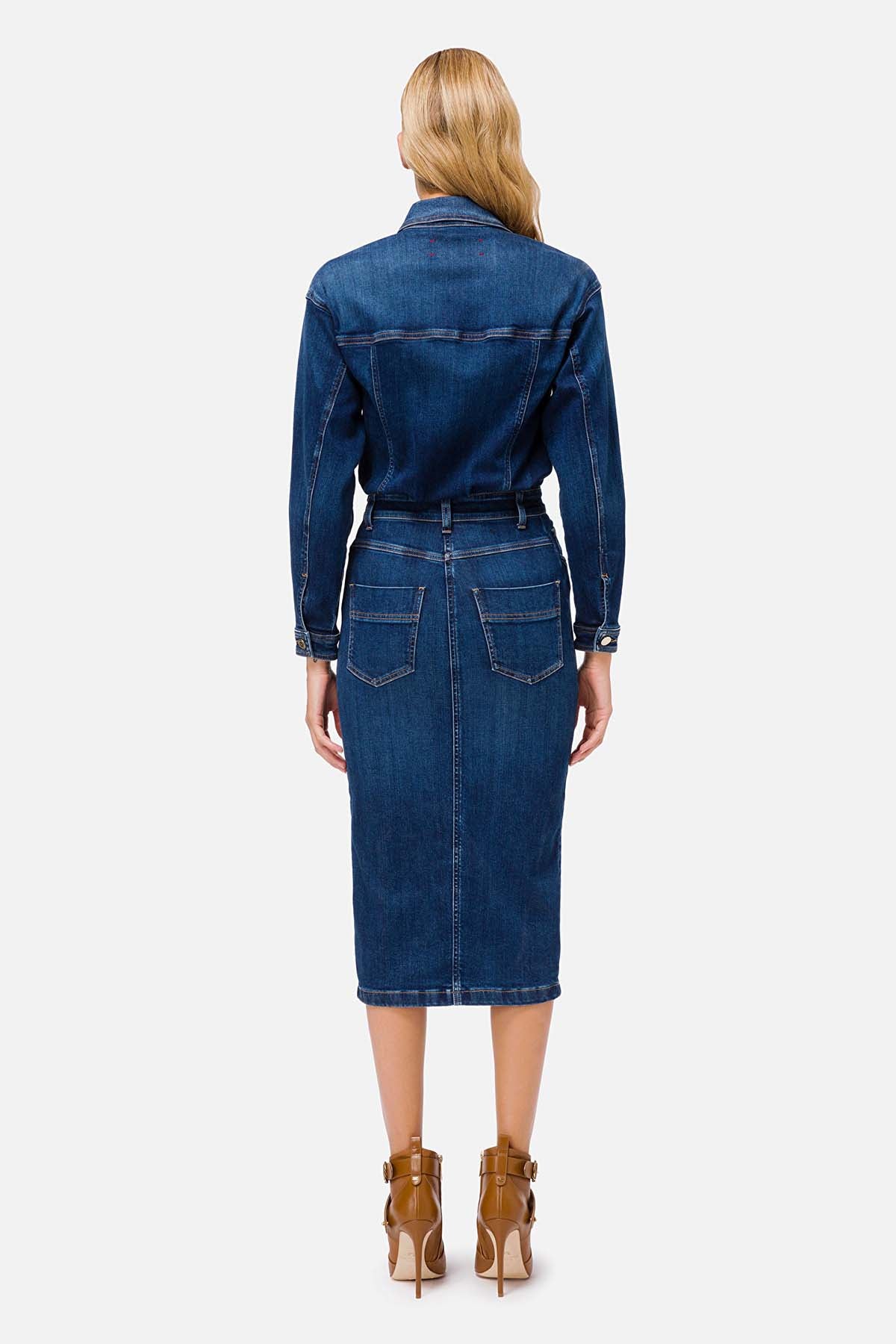 Elisabetta Franchi Yırtmaçlı Denim Elbise-Libas Trendy Fashion Store