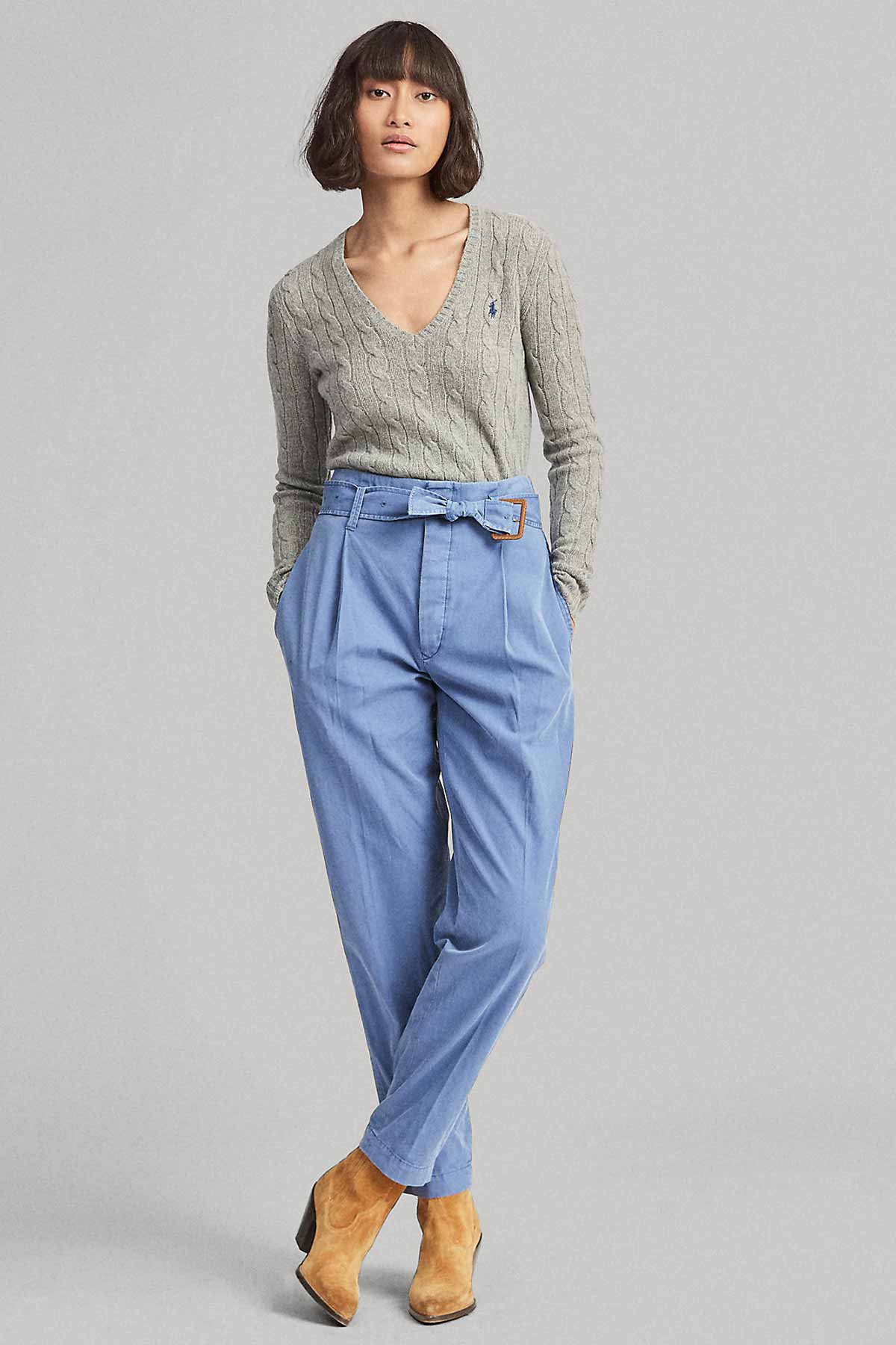 Polo Ralph Lauren V Yaka Kaşmirli Saç Örgü Triko-Libas Trendy Fashion Store