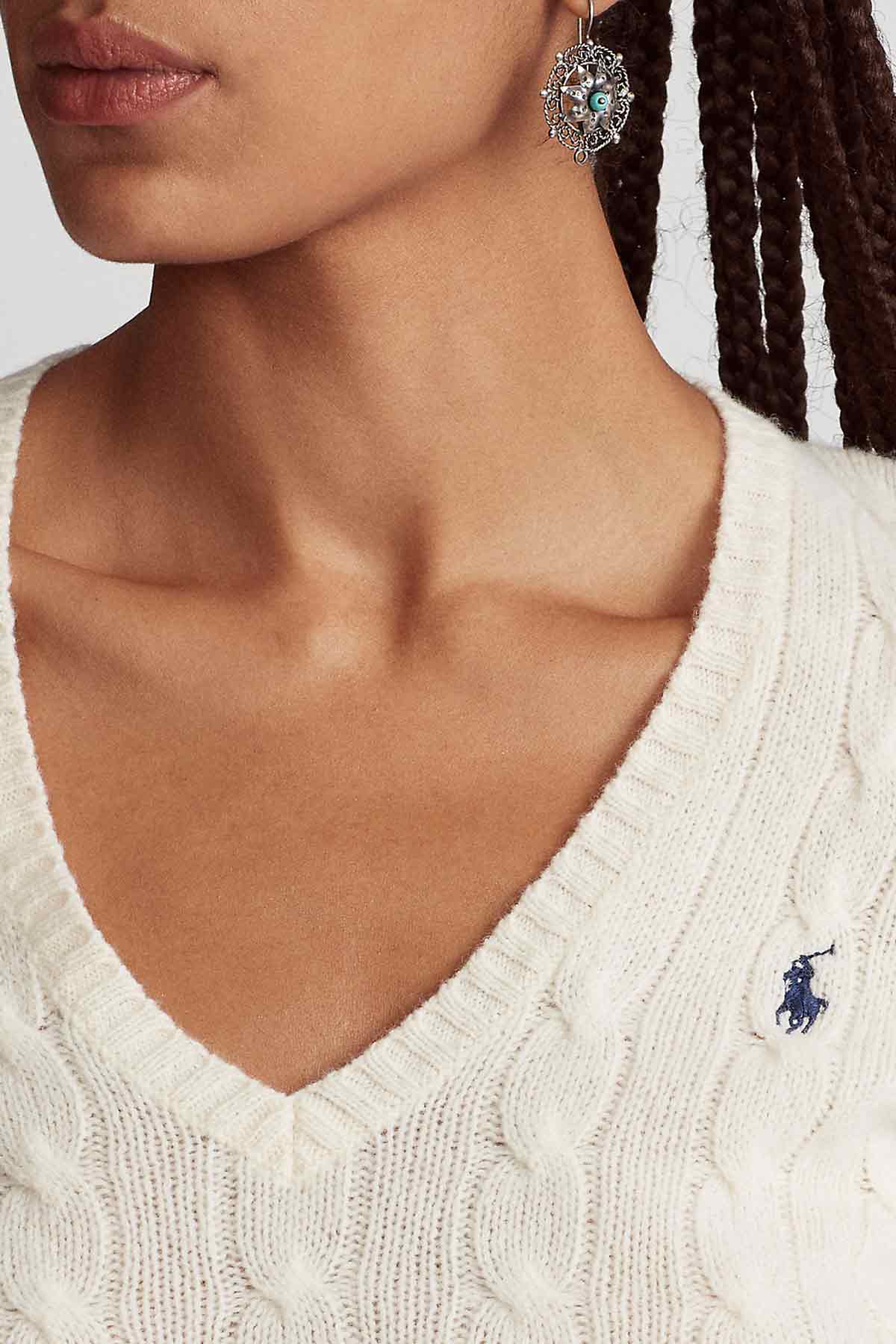 Polo Ralph Lauren V Yaka Kaşmirli Saç Örgü Triko-Libas Trendy Fashion Store