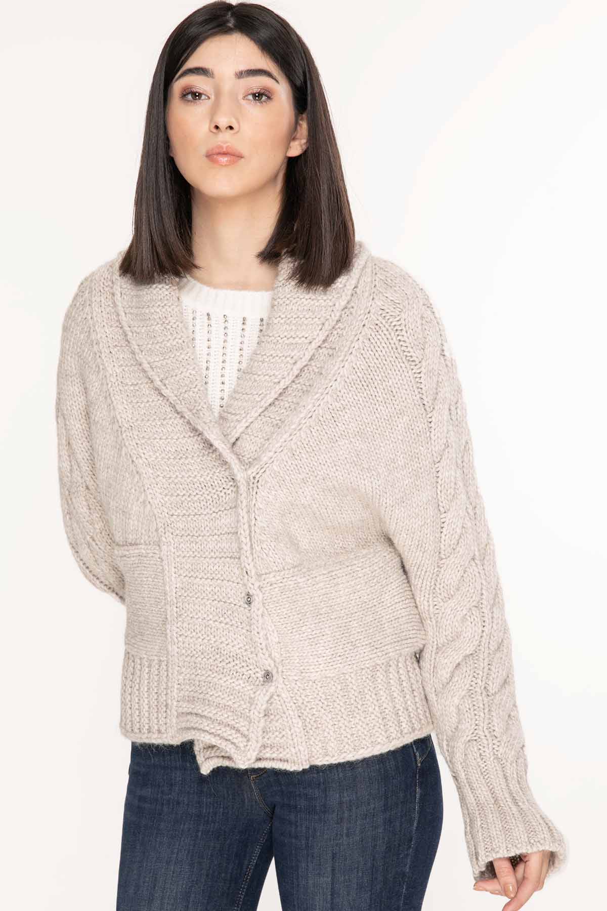 Transit Şal Yaka Saç Örgü Detaylı Ceket-Libas Trendy Fashion Store