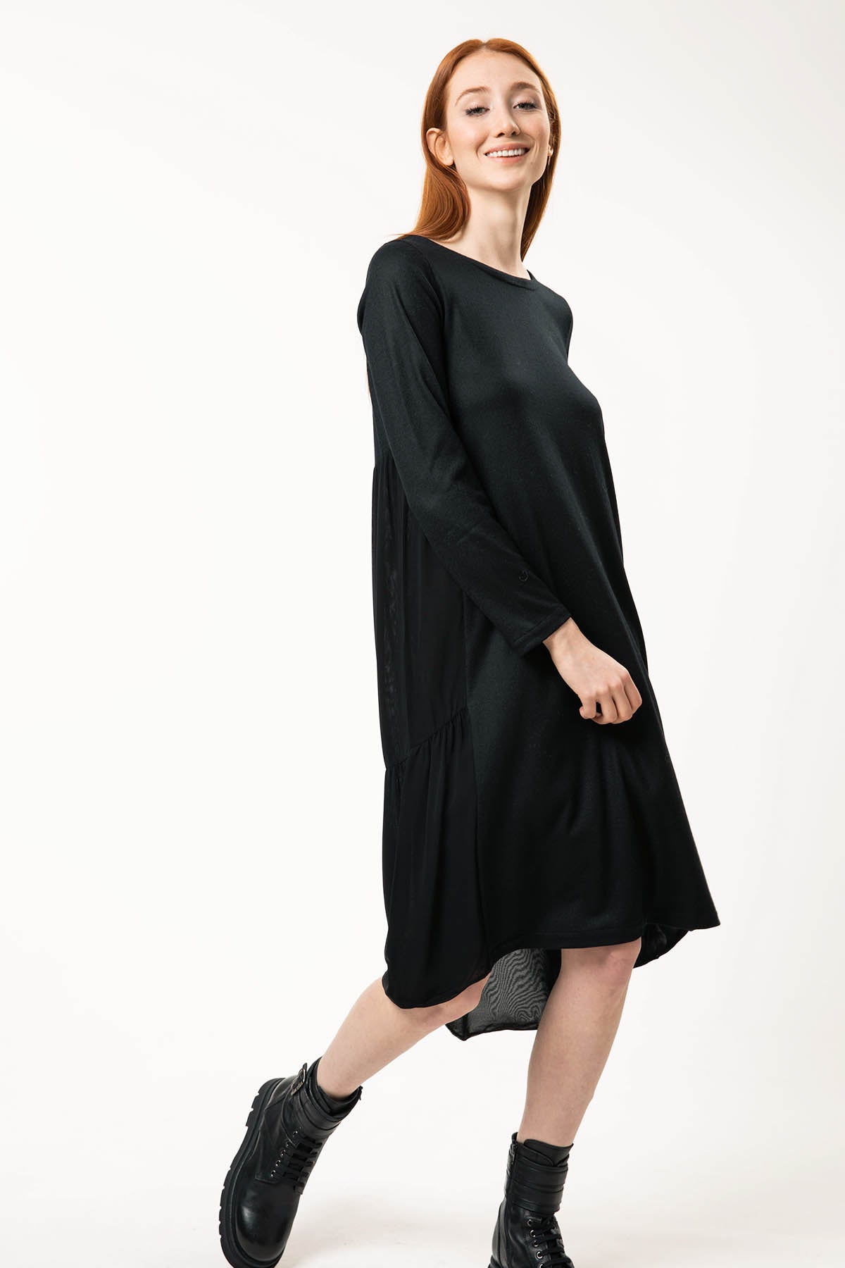 Transit Asimetrik Kesim Yün Midi Elbise-Libas Trendy Fashion Store