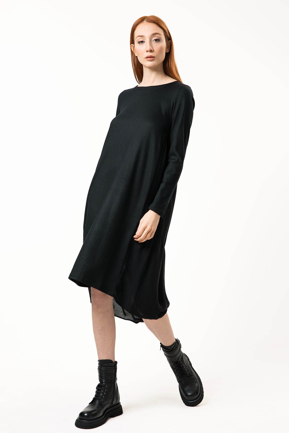 Transit Asimetrik Kesim Yün Midi Elbise-Libas Trendy Fashion Store