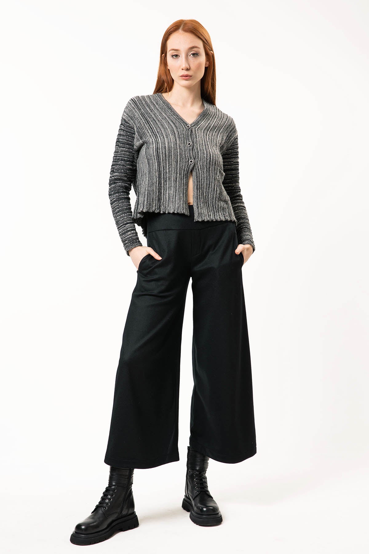 Transit Yüksek Bel Geniş Crop Paça Pantolon-Libas Trendy Fashion Store