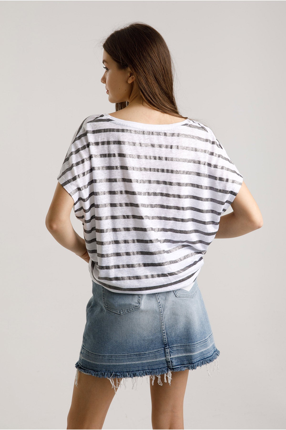 Majestic V Yaka Streç Keten T-shirt-Libas Trendy Fashion Store