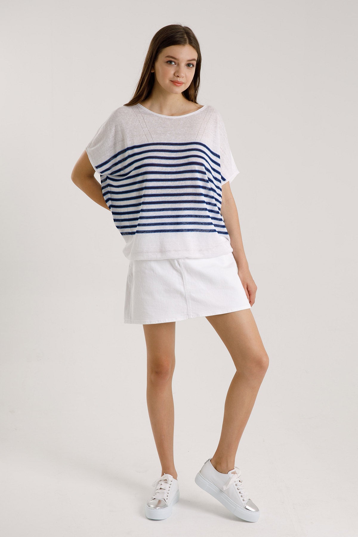 Majestic İpek Karışımlı Çizgili Keten Bluz-Libas Trendy Fashion Store