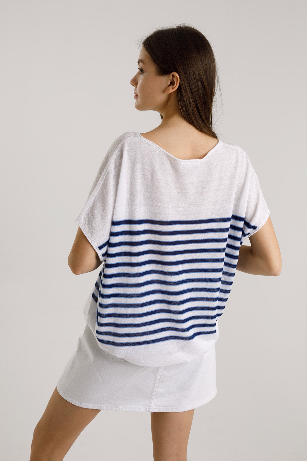 Majestic İpek Karışımlı Çizgili Keten Bluz-Libas Trendy Fashion Store