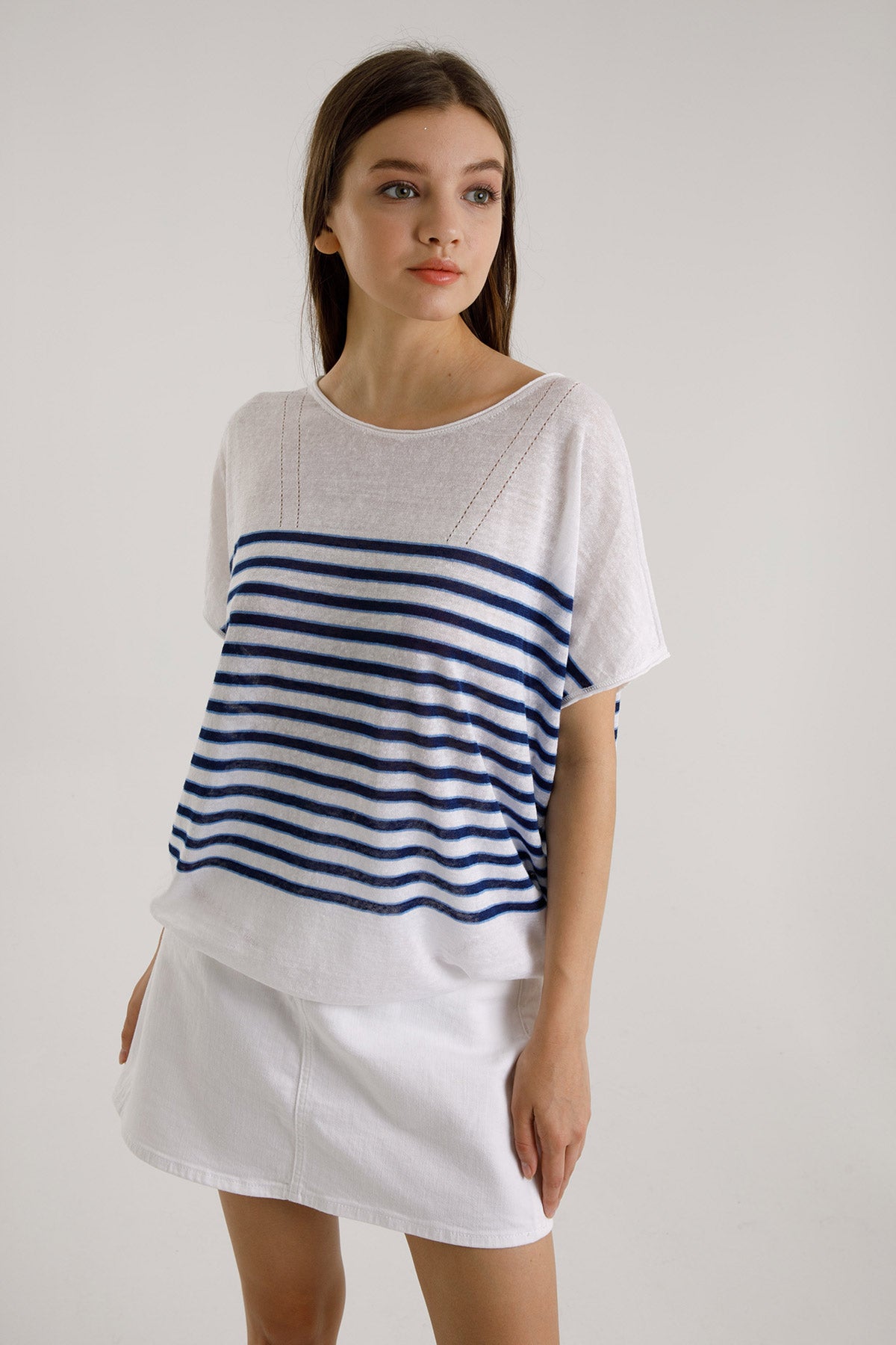 Majestic İpek Karışımlı Çizgili Keten Bluz-Libas Trendy Fashion Store