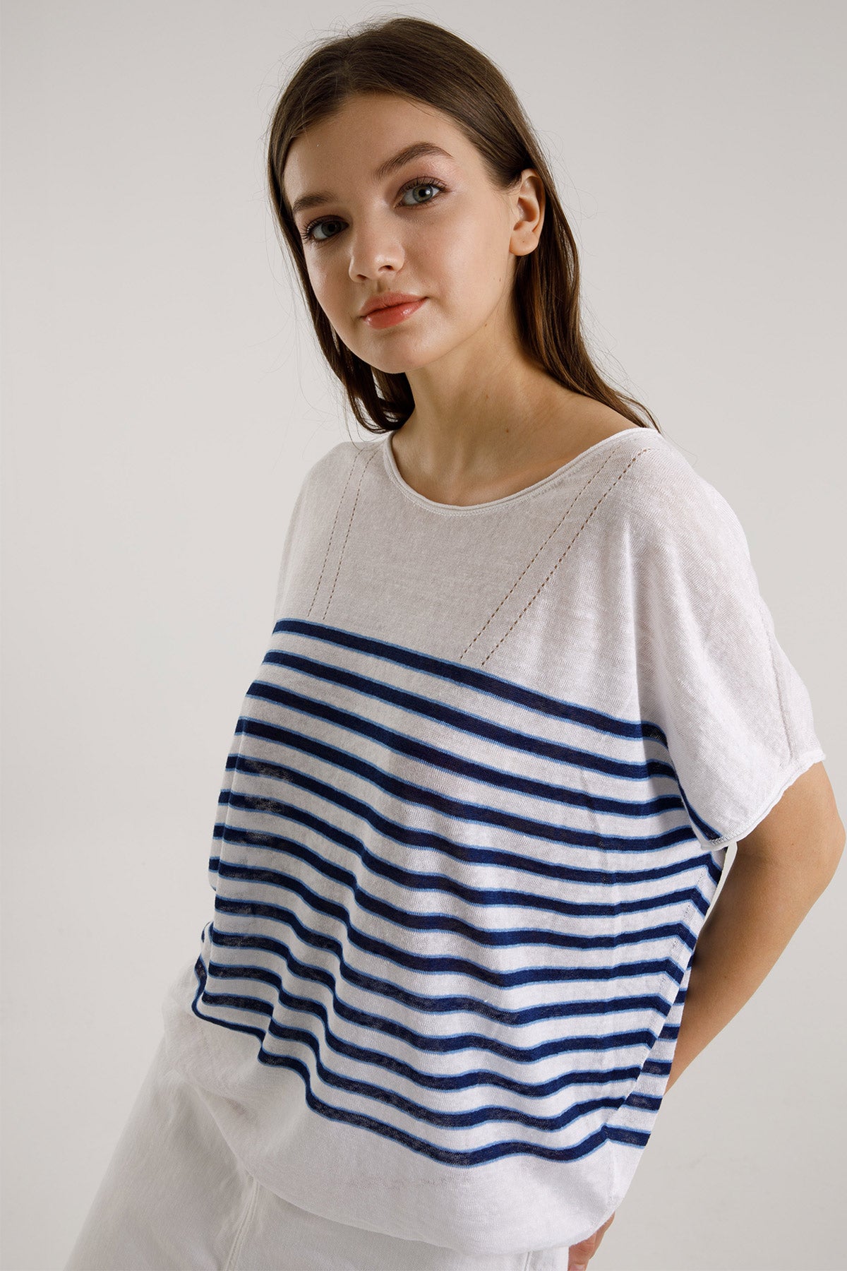 Majestic İpek Karışımlı Çizgili Keten Bluz-Libas Trendy Fashion Store