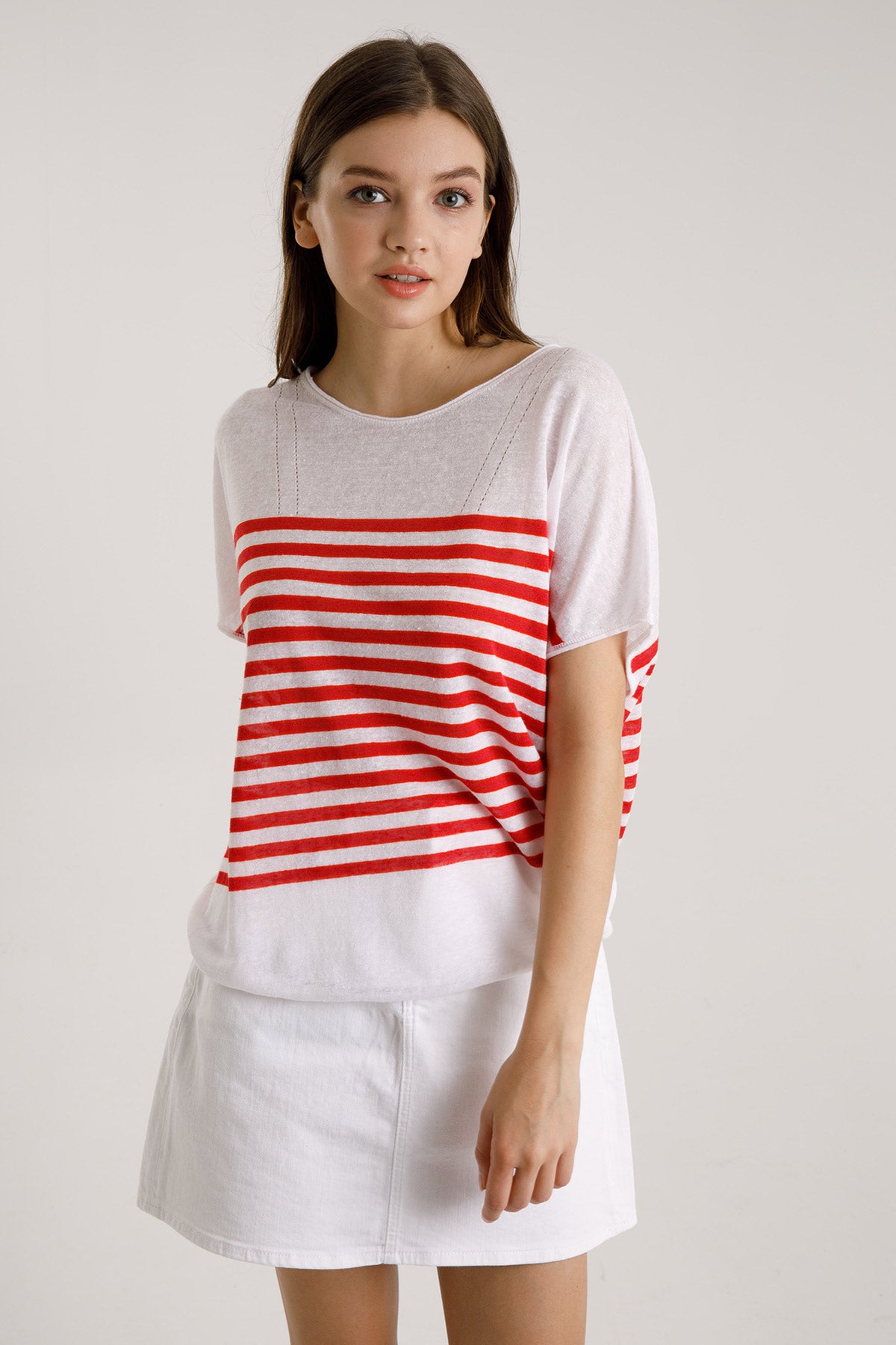 Majestic İpek Karışımlı Çizgili Keten Bluz-Libas Trendy Fashion Store