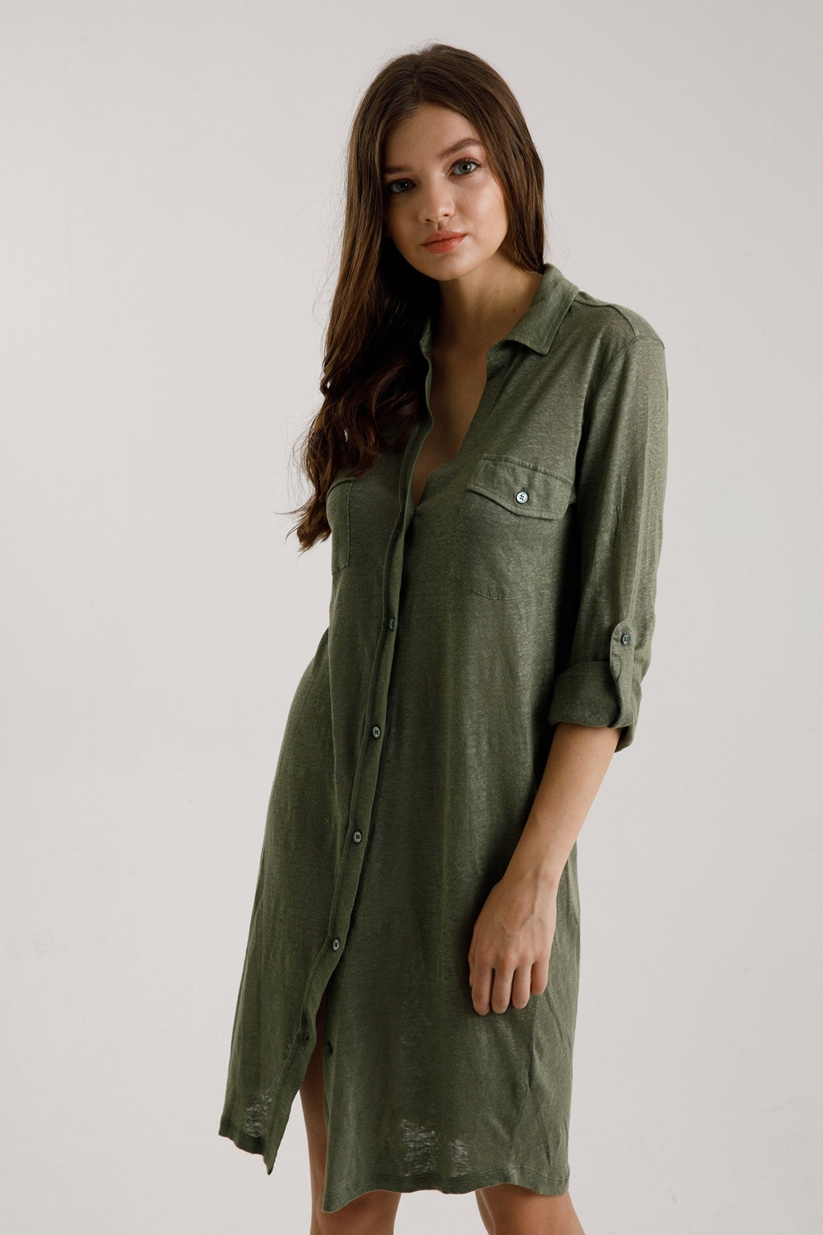 Majestic Keten Gömlek Elbise-Libas Trendy Fashion Store
