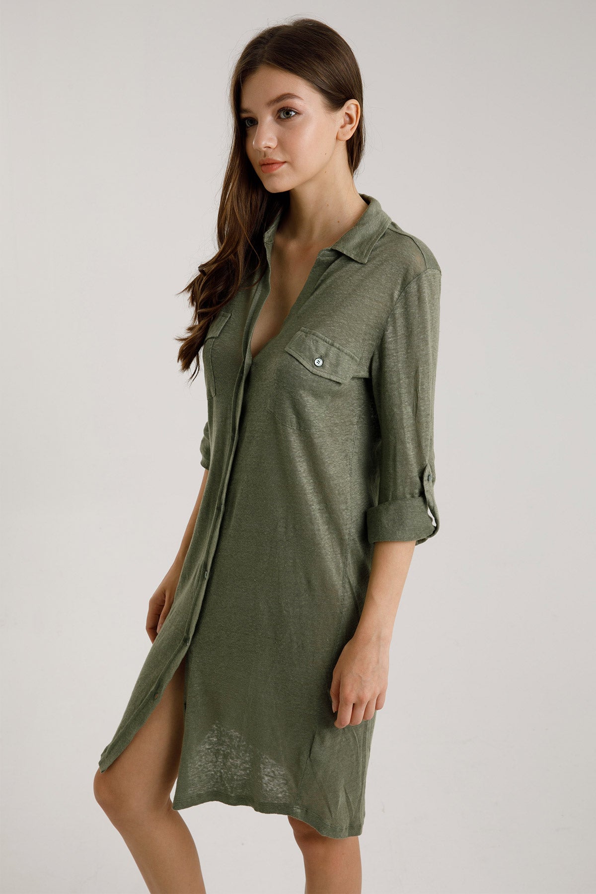 Majestic Keten Gömlek Elbise-Libas Trendy Fashion Store