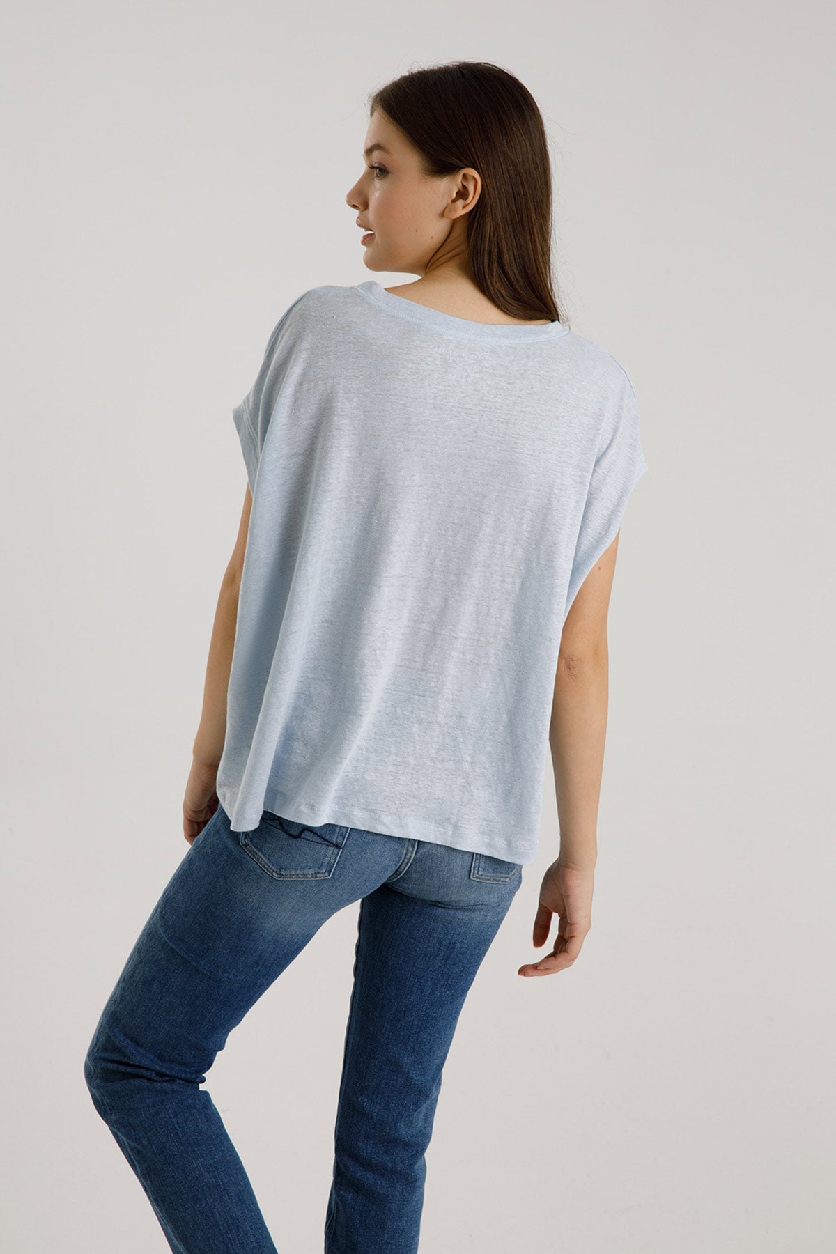 Majestic Streç Keten Oyuk Yaka T-shirt-Libas Trendy Fashion Store