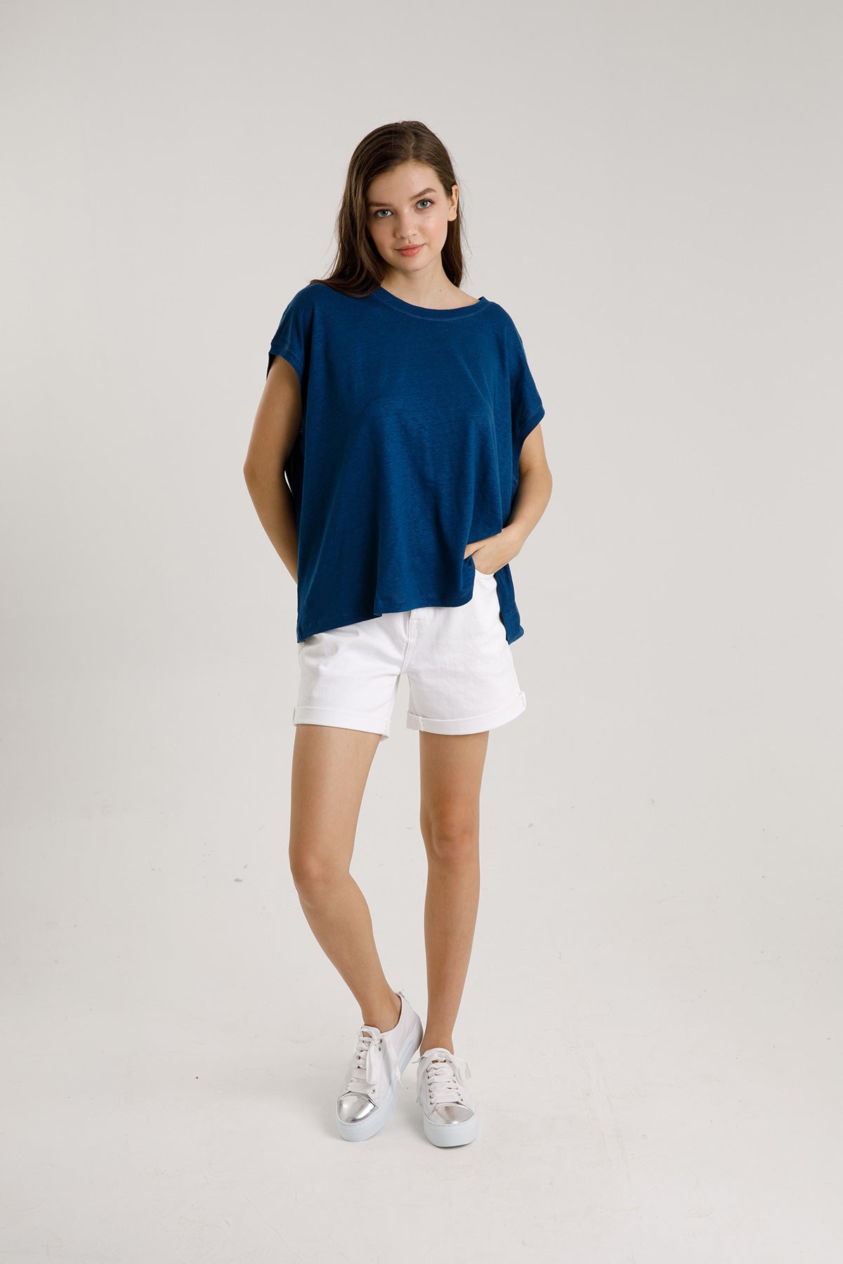 Majestic Streç Keten Oyuk Yaka T-shirt-Libas Trendy Fashion Store