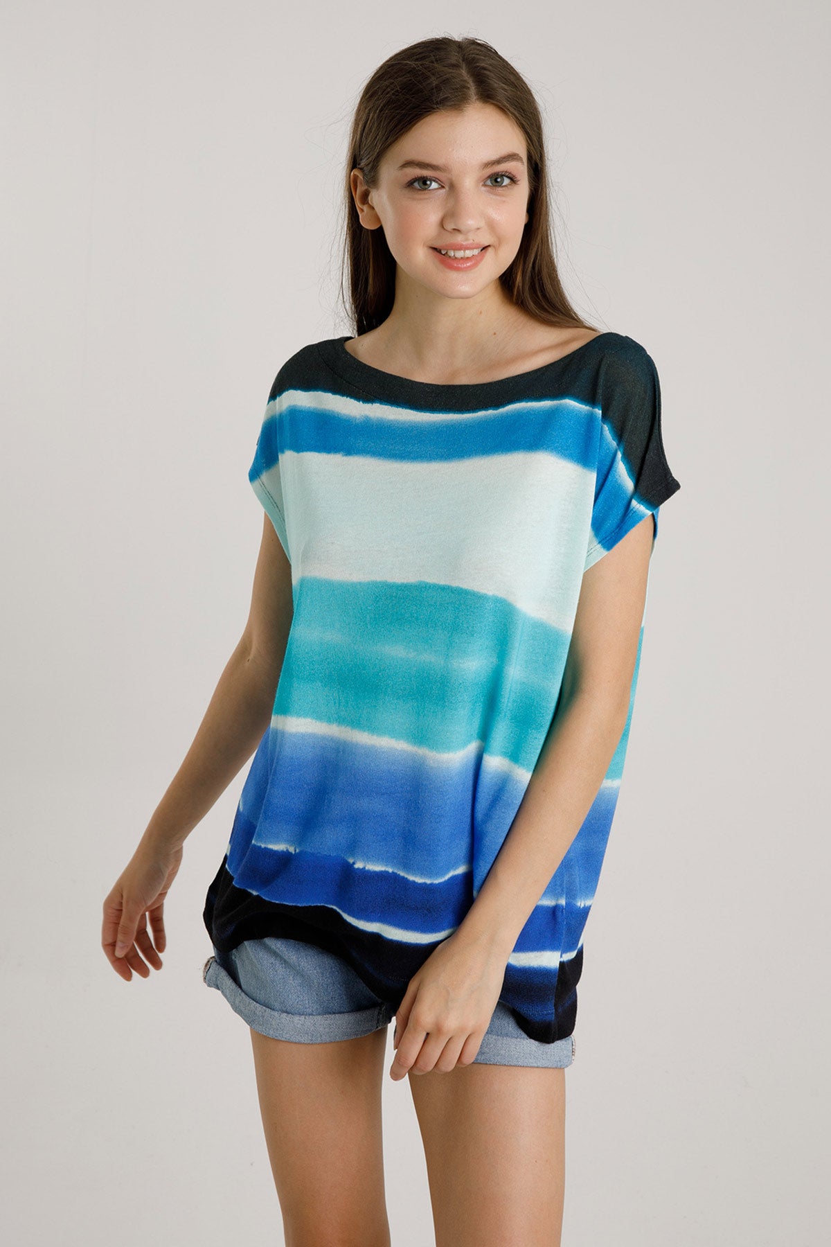 Majestic Kayık Yaka Renk Geçişli T-shirt-Libas Trendy Fashion Store