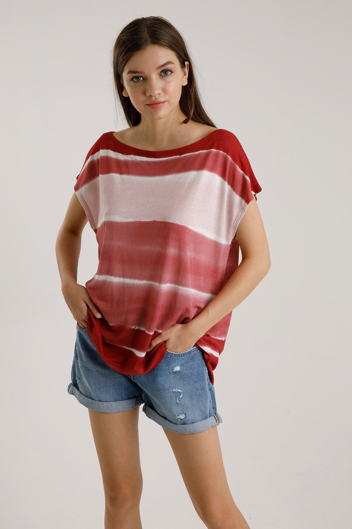 Majestic Yıkamalı Geniş Çizgili Keten Karışımlı T-shirt-Libas Trendy Fashion Store