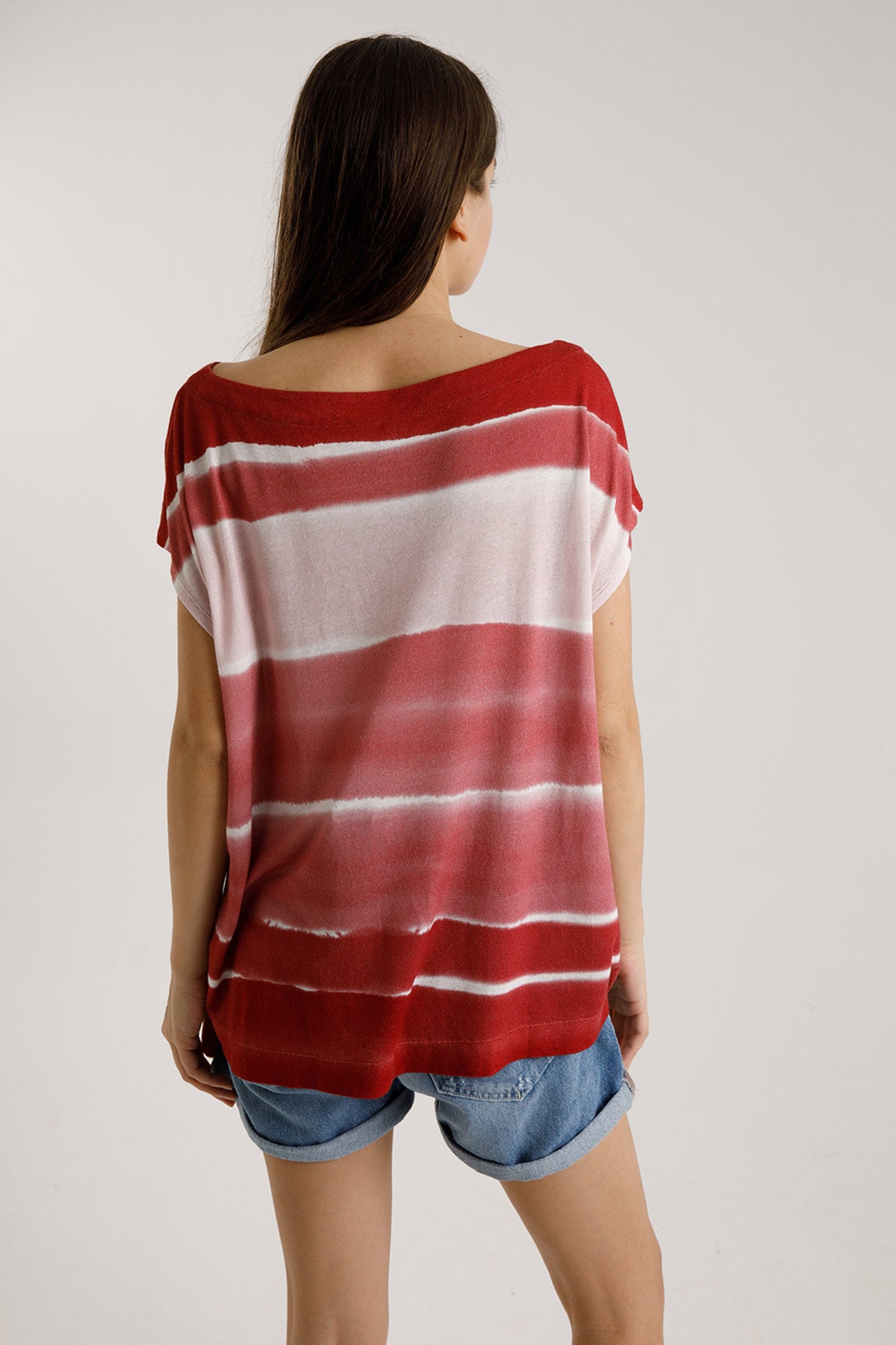 Majestic Yıkamalı Geniş Çizgili Keten Karışımlı T-shirt-Libas Trendy Fashion Store