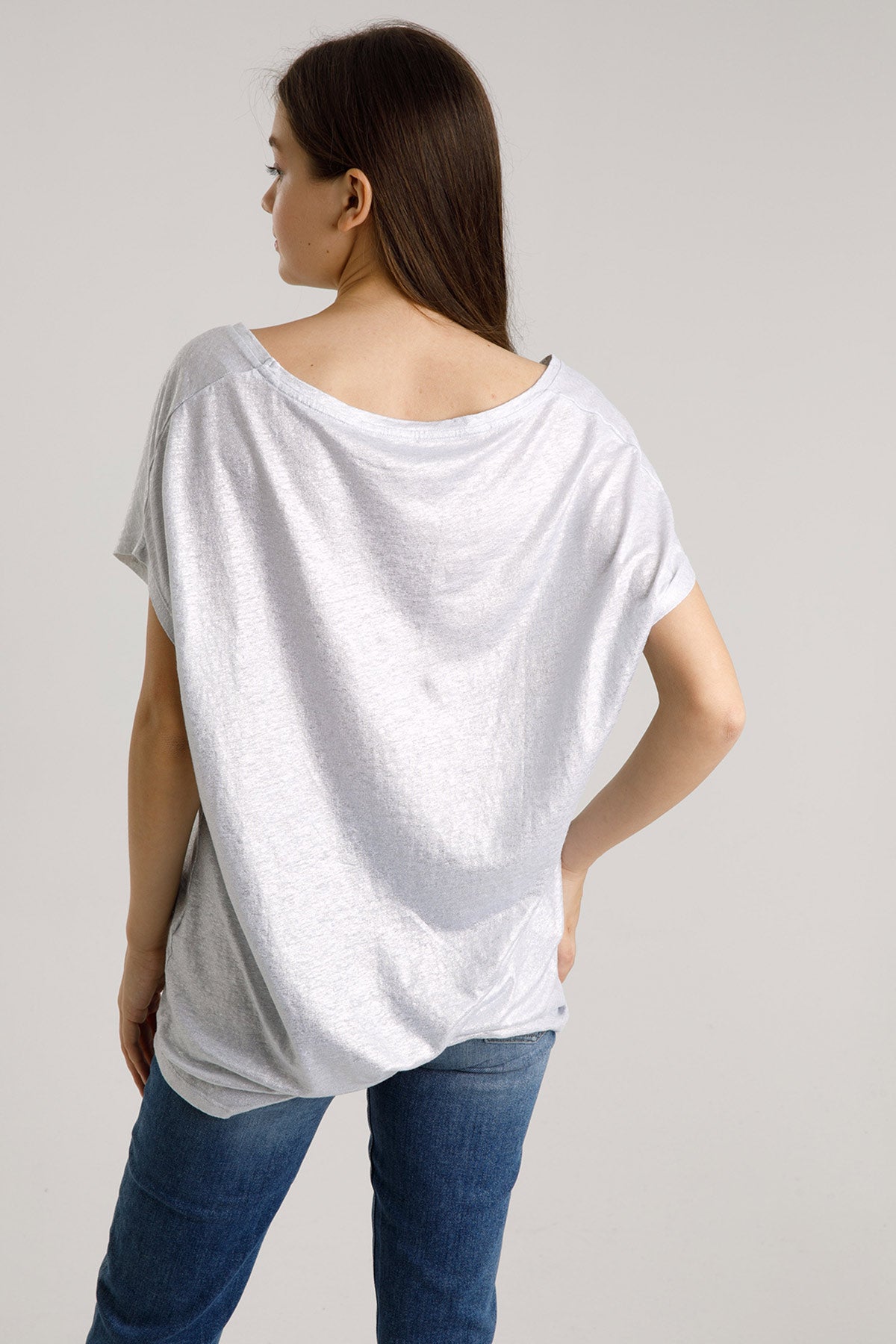 Majestic Streç Keten Rahat Kesim V Yaka T-shirt-Libas Trendy Fashion Store